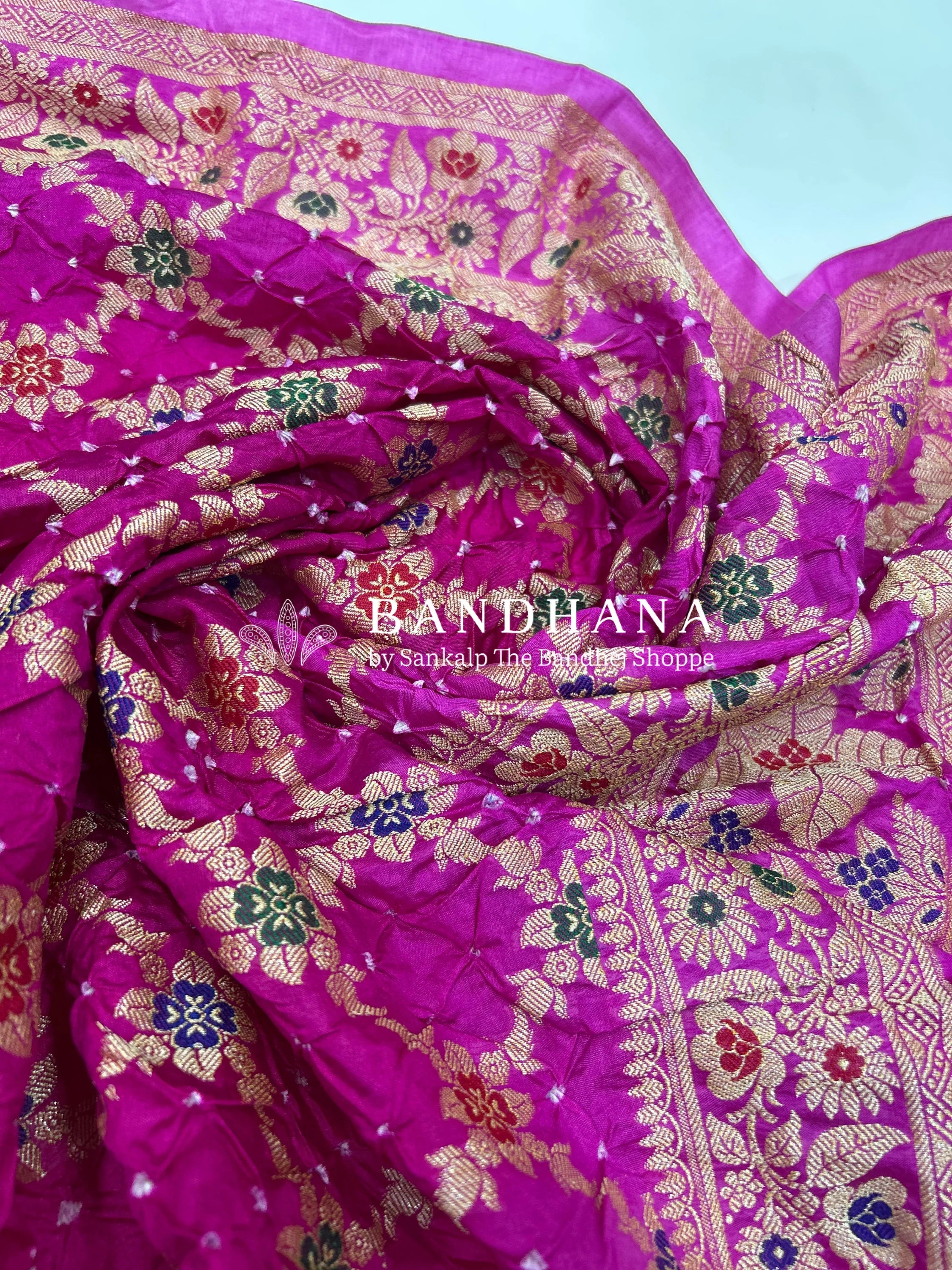 Pink & Rani Art Dupion Butta Bandhani Dress Material darkmagenta / Art Silk Dresses