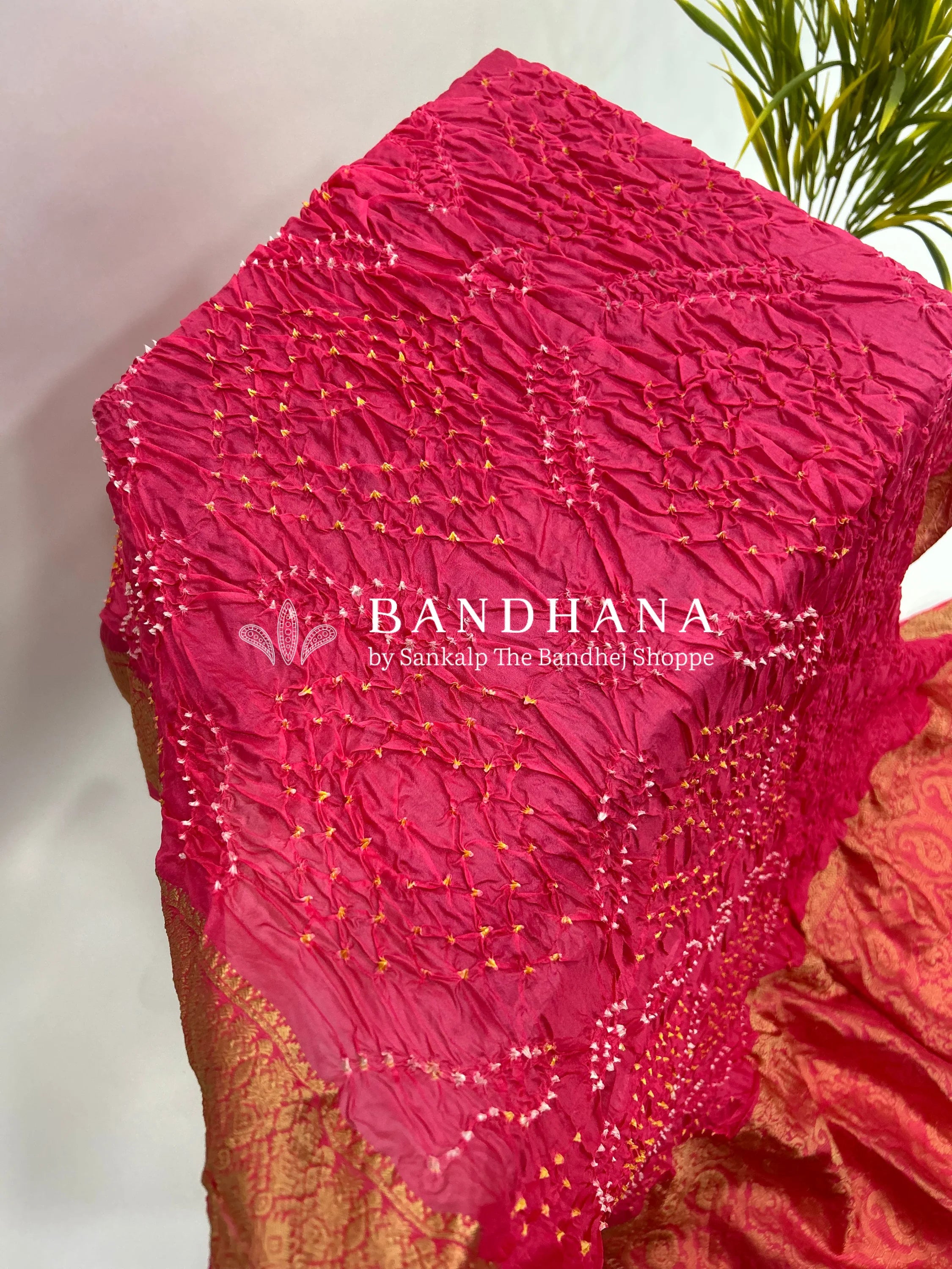 Pink Soft Silk Resham Palav Bandhani Saree deeppink / Soft Silk Sarees