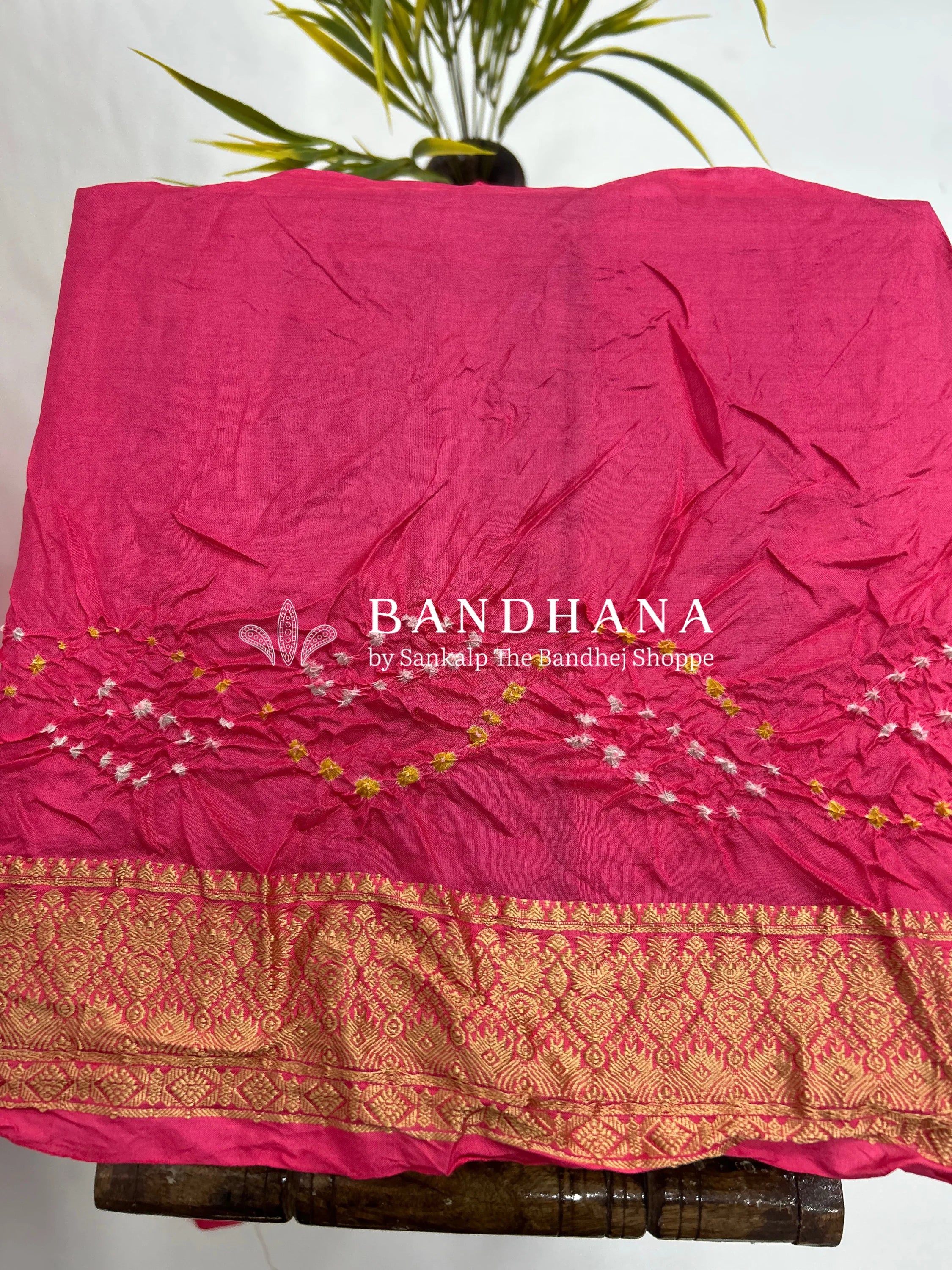 Pink Soft Silk Resham Palav Bandhani Saree deeppink / Soft Silk Sarees