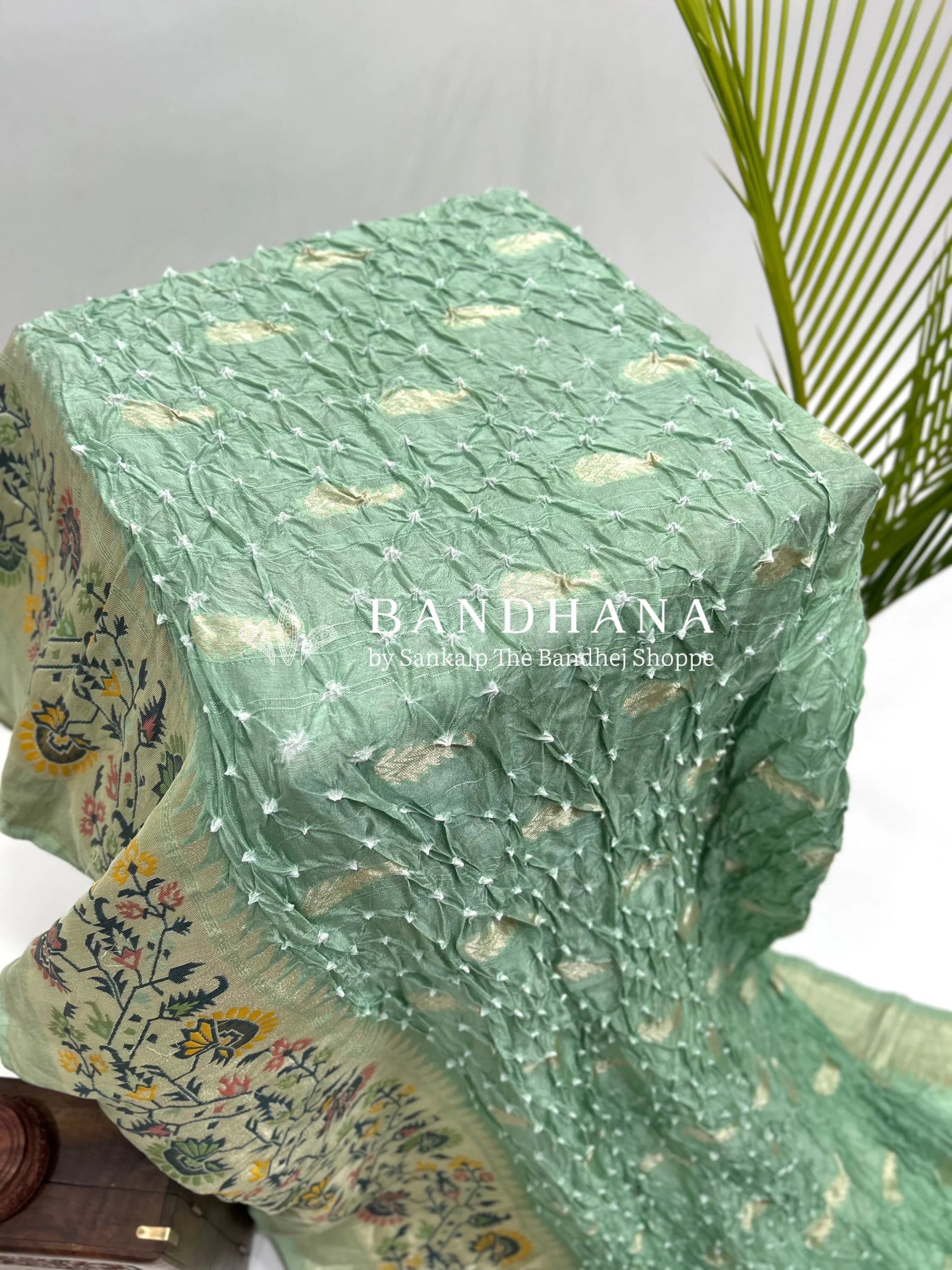 Pista Art Tussar Silk Bandhani Saree Sarees