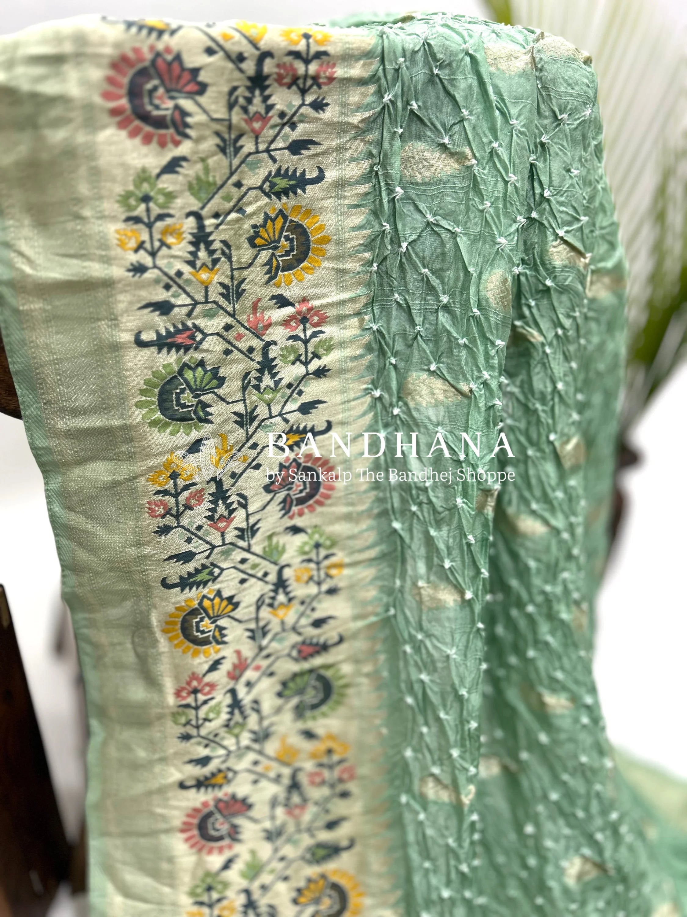 Pista Art Tussar Silk Bandhani Saree Sarees