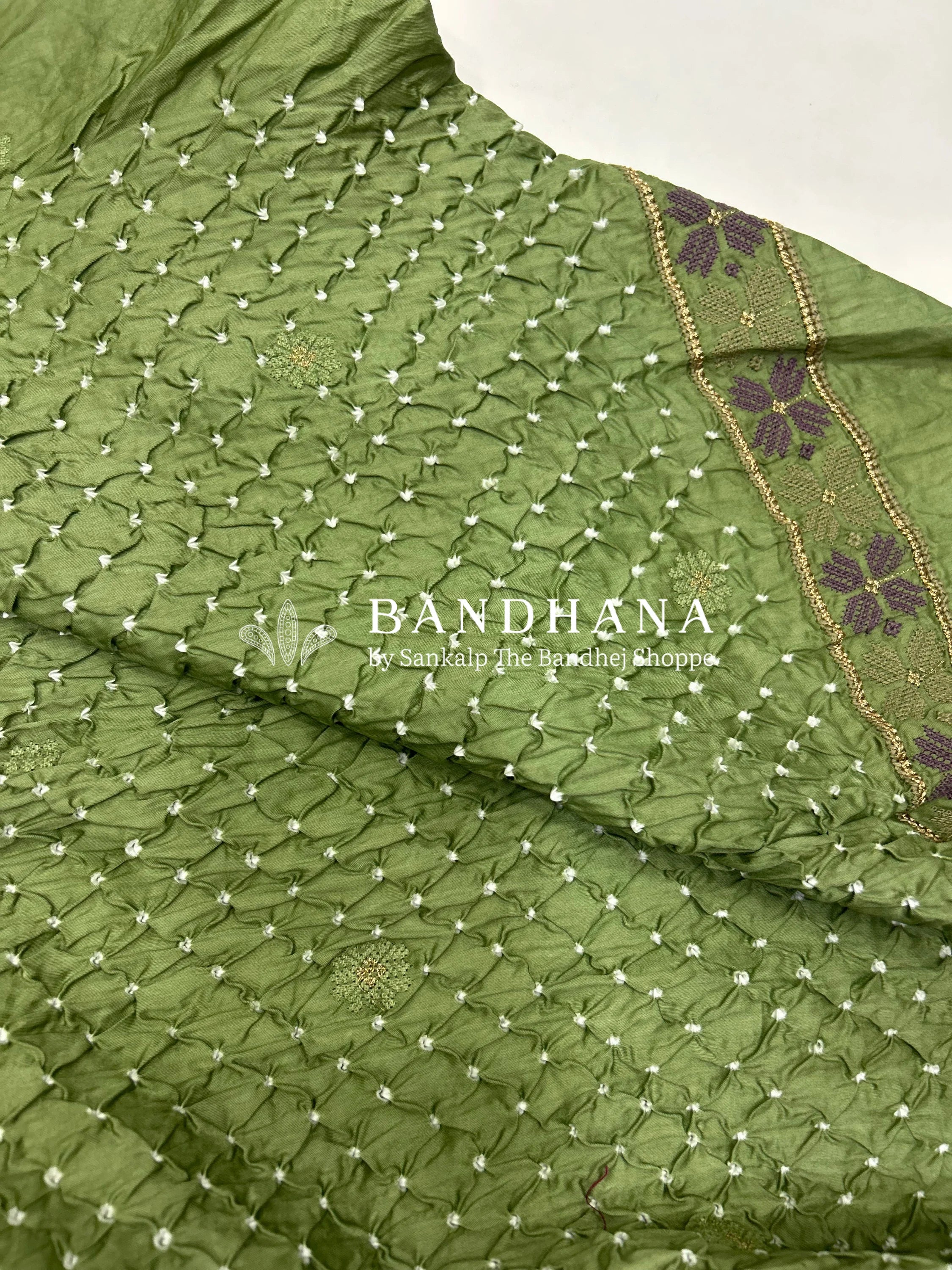 Pista Cotton Work Bandhani Dress Material (Unstitched) darkseagreen / Cotton Dresses
