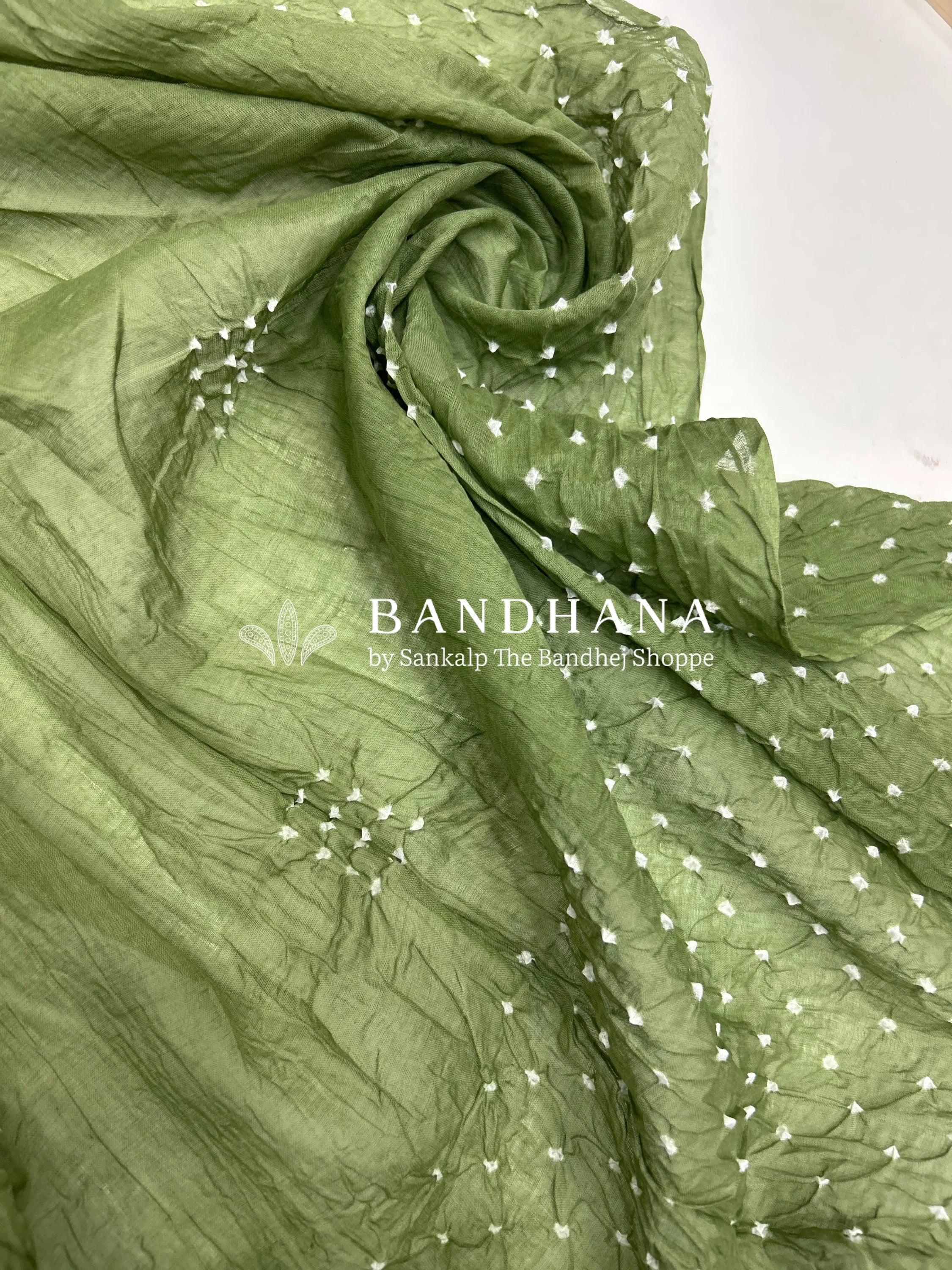 Pista Cotton Work Bandhani Dress Material (Unstitched) darkseagreen / Cotton Dresses