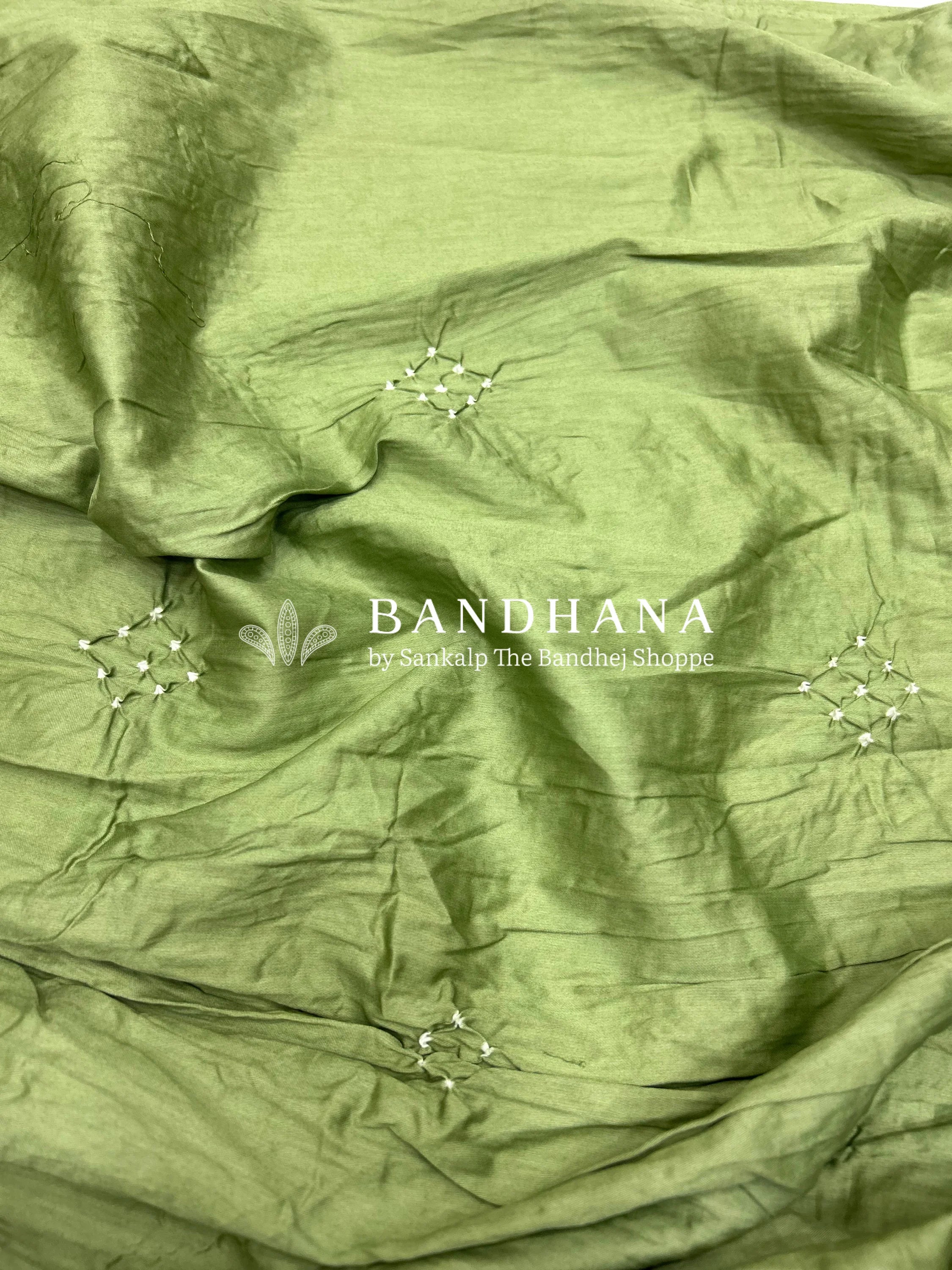 Pista Cotton Work Bandhani Dress Material (Unstitched) darkseagreen / Cotton Dresses