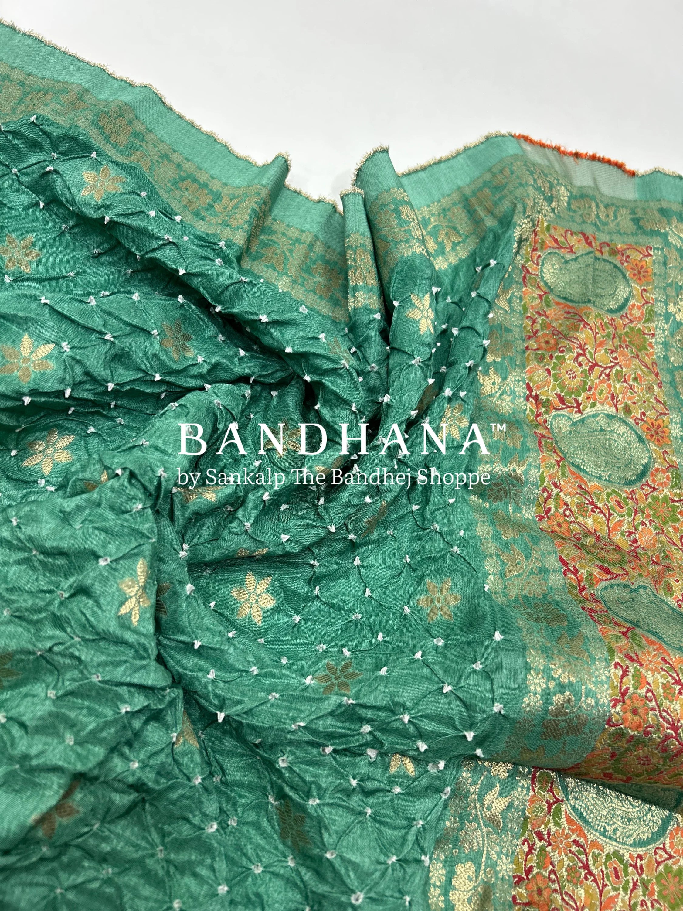 Pista Dola Silk Bandhani Dress Material teal / Dola Silk Dresses