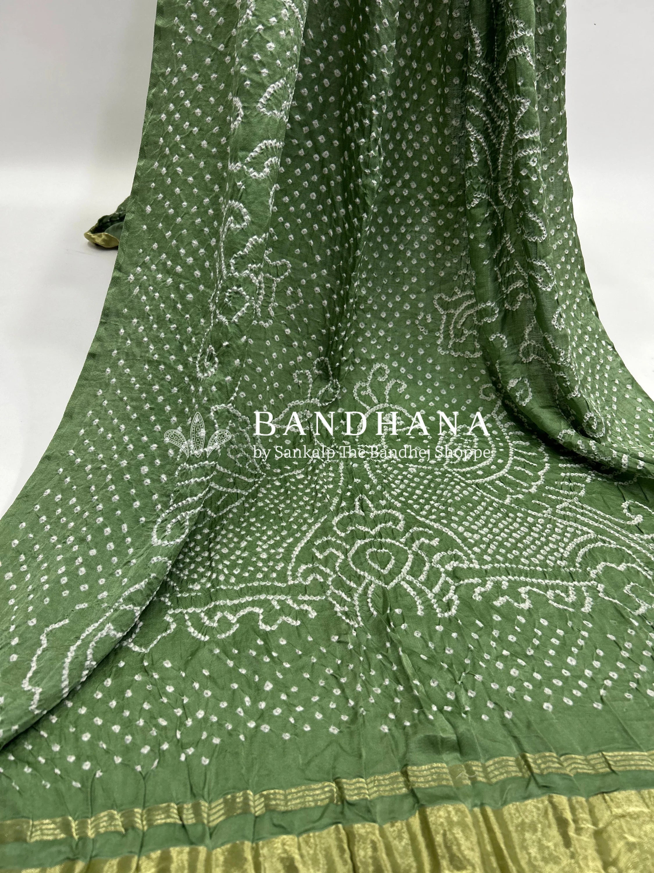Pista Gaji Silk MorPankh Bandhani Dupatta seagreen / Gaji Silk Dupattas