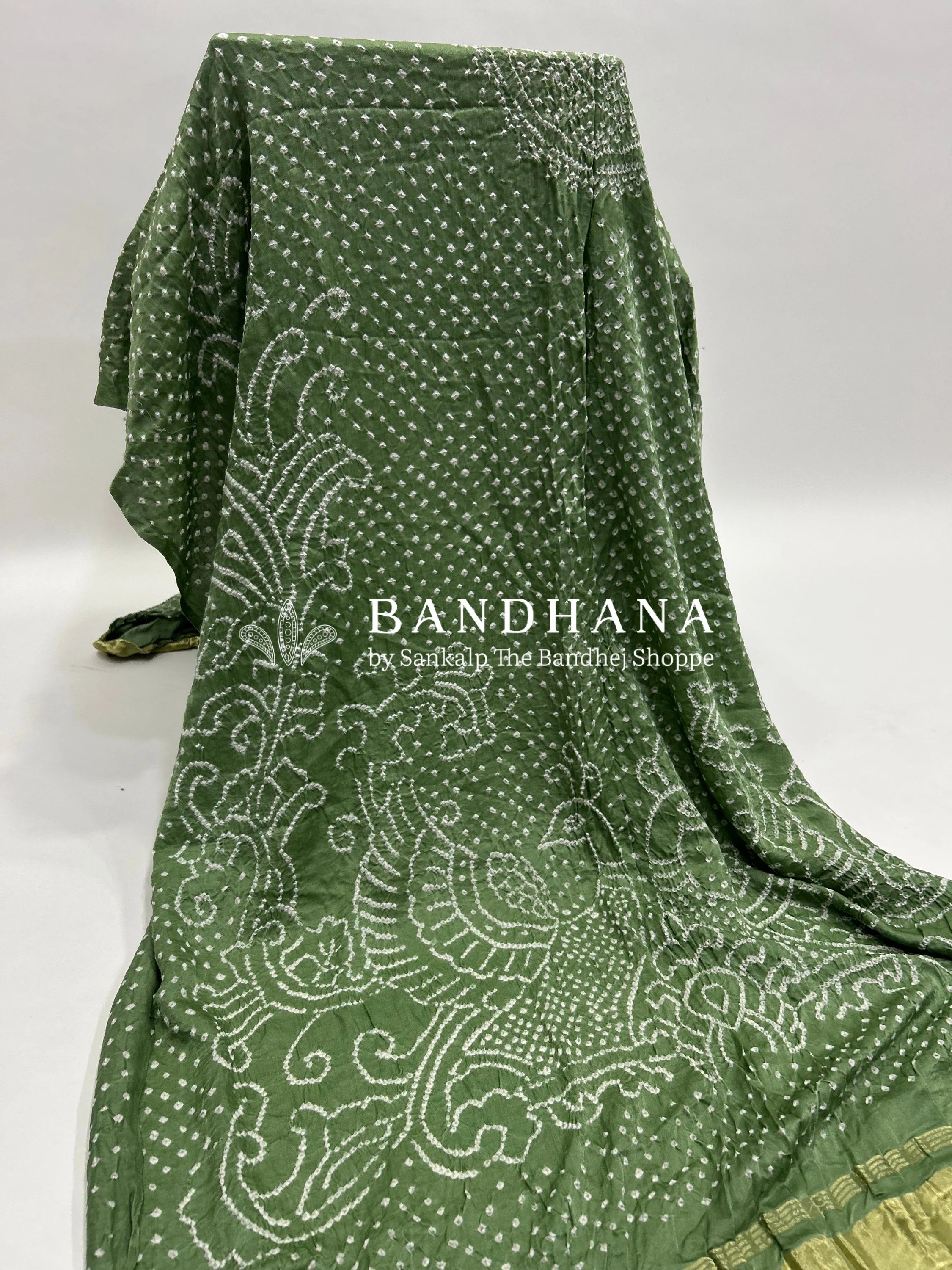Pista Gaji Silk MorPankh Bandhani Dupatta seagreen / Gaji Silk Dupattas