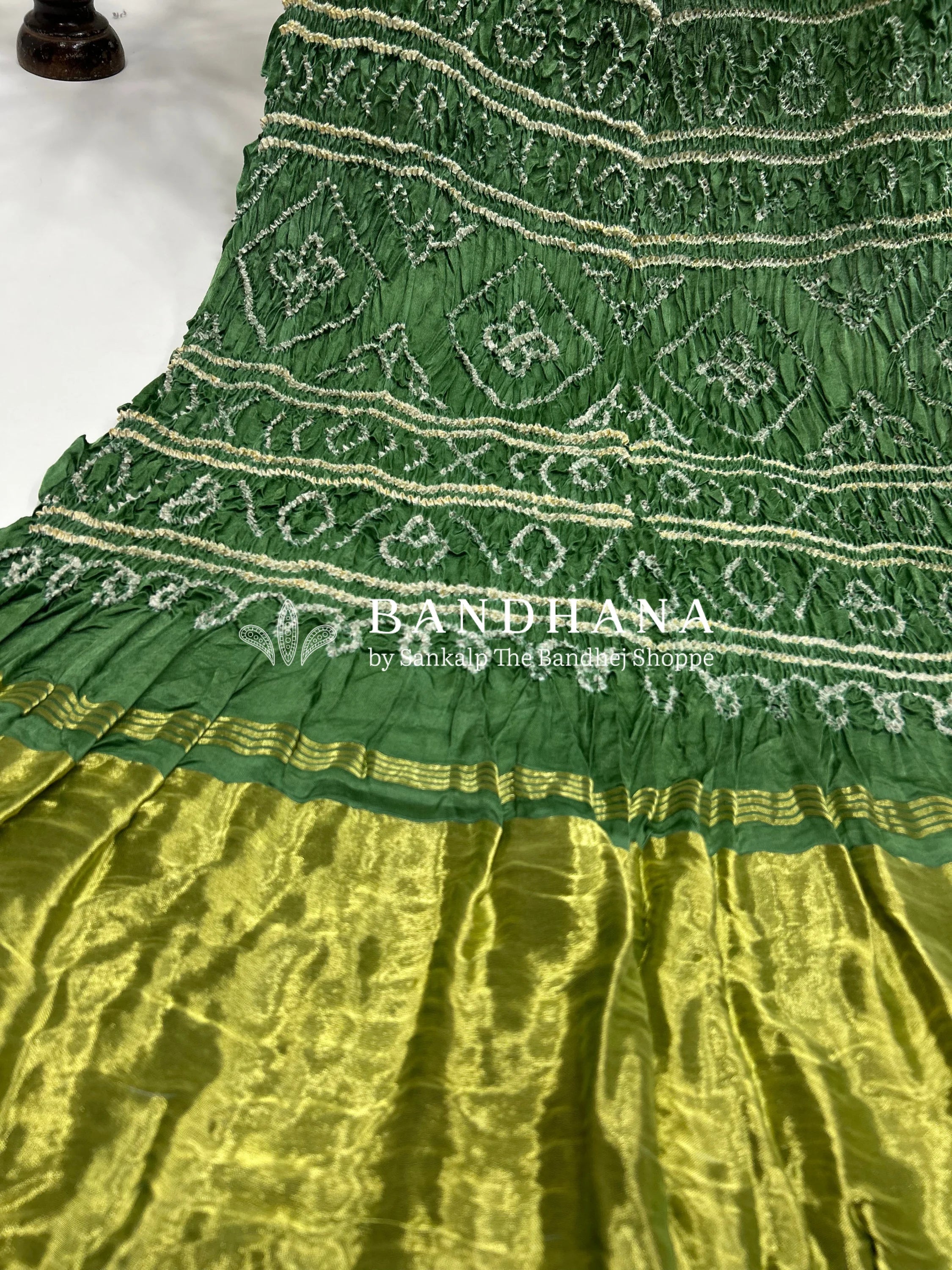 Pista Gajji Silk Single Dot Bandhani Saree green / Gajji Silk Sarees