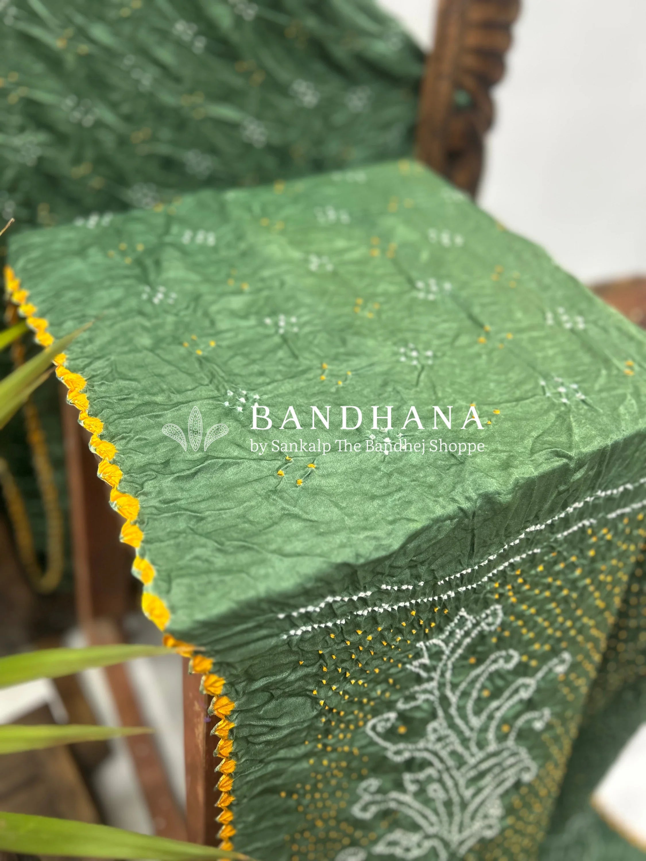 Pista Mor Palav Gajji Designer Bandhani Saree Sarees