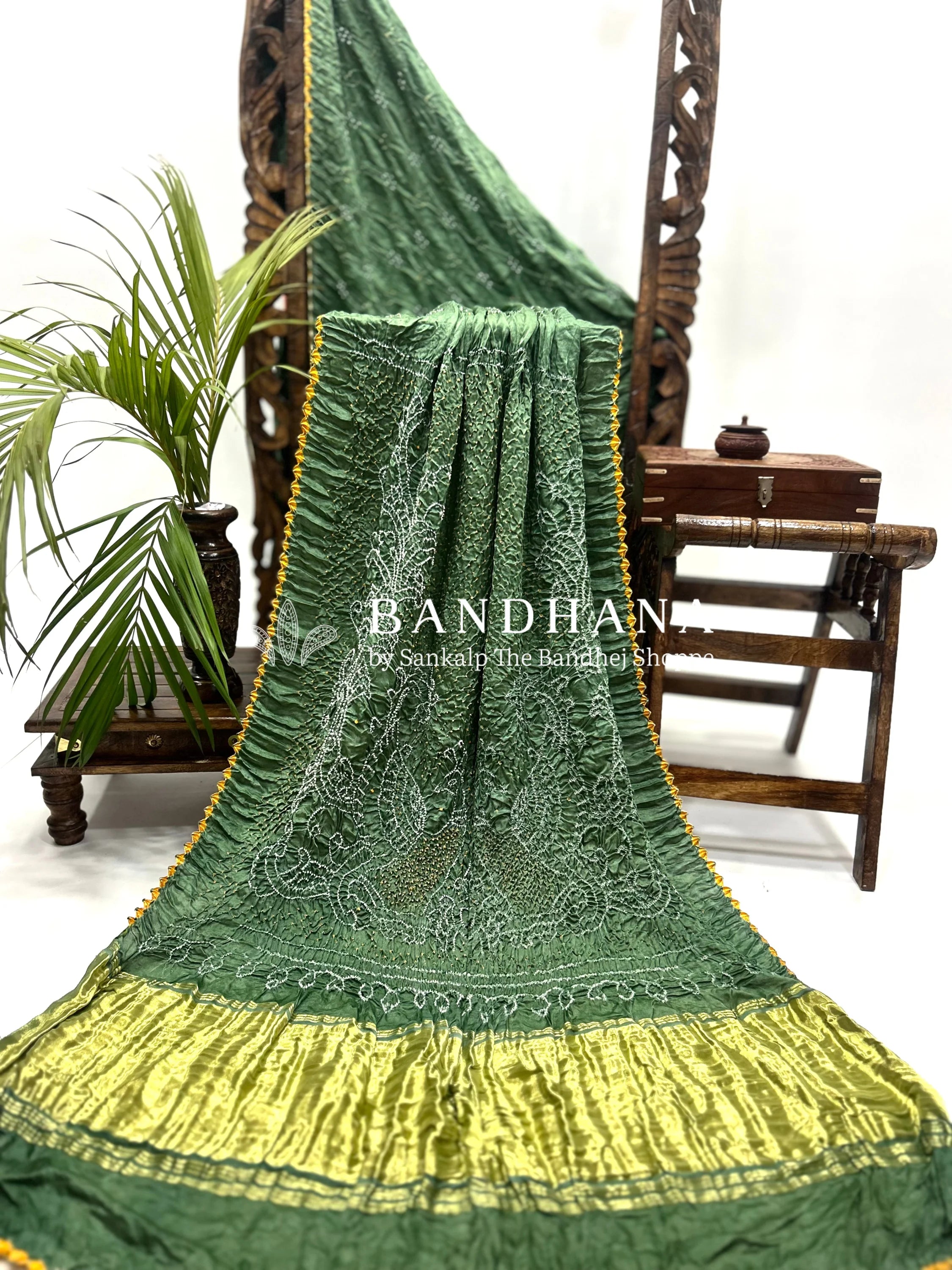 Pista Mor Palav Gajji Designer Bandhani Saree Sarees