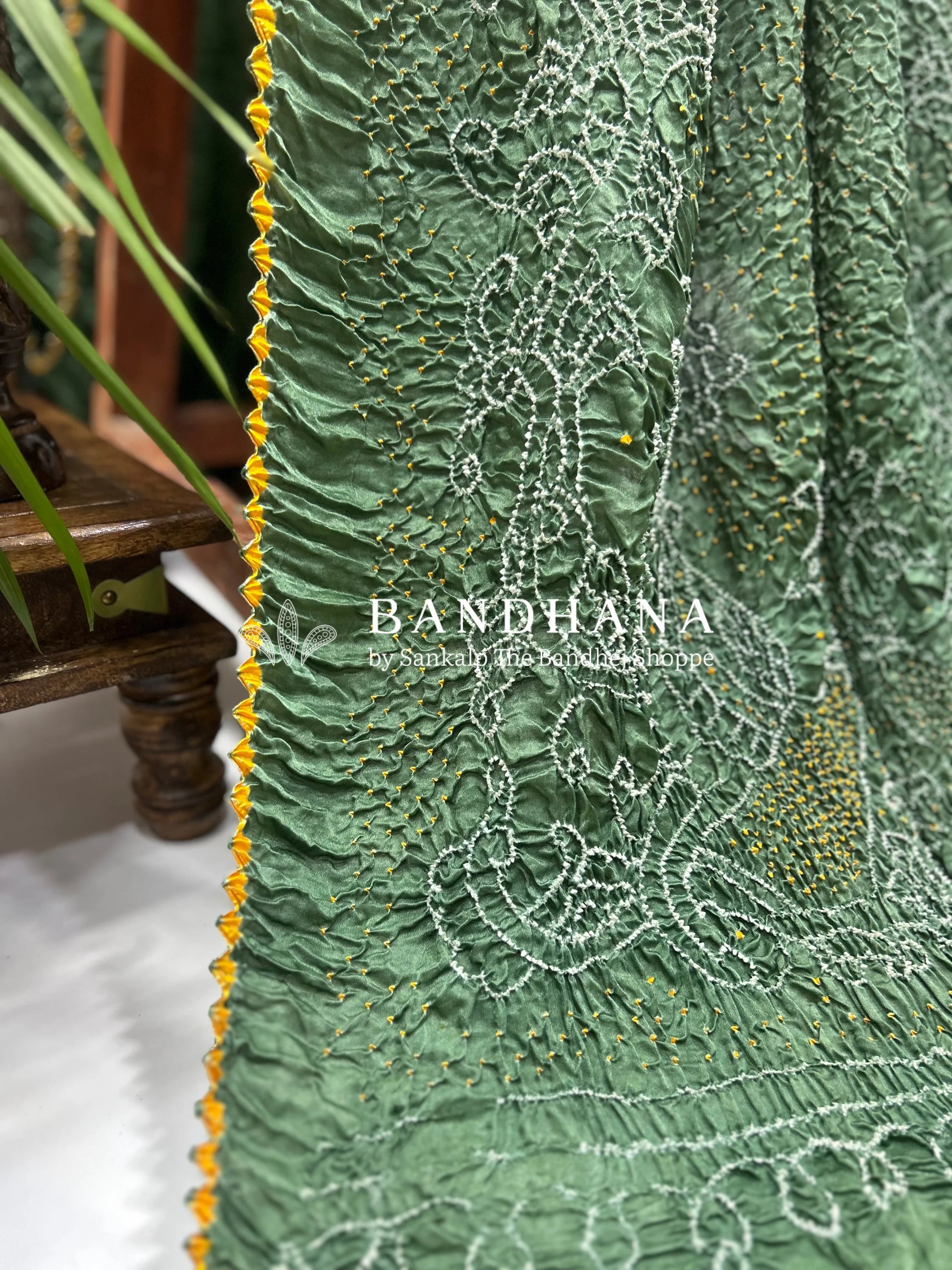 Pista Mor Palav Gajji Designer Bandhani Saree Sarees