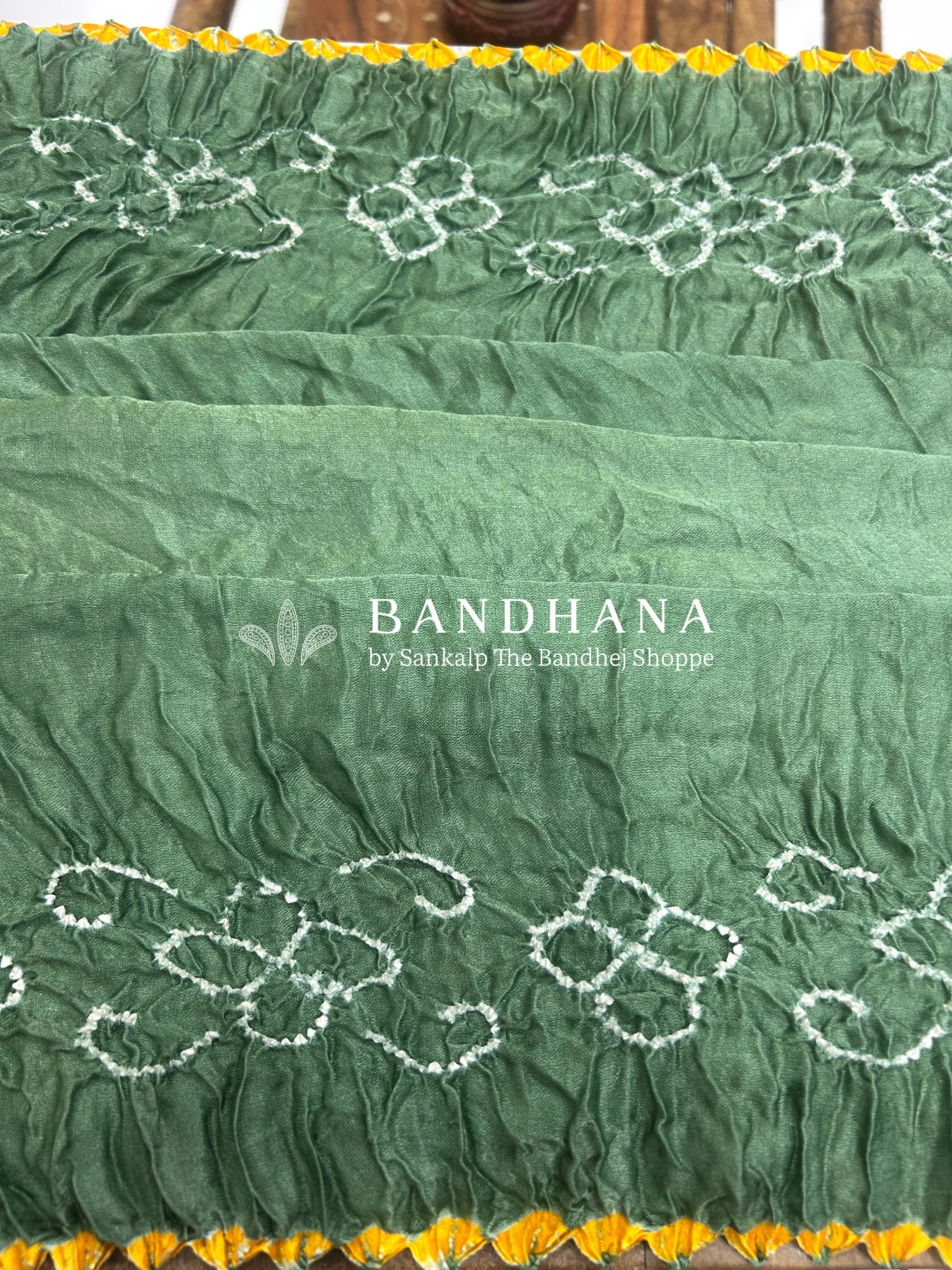 Pista Mor Palav Gajji Designer Bandhani Saree Sarees