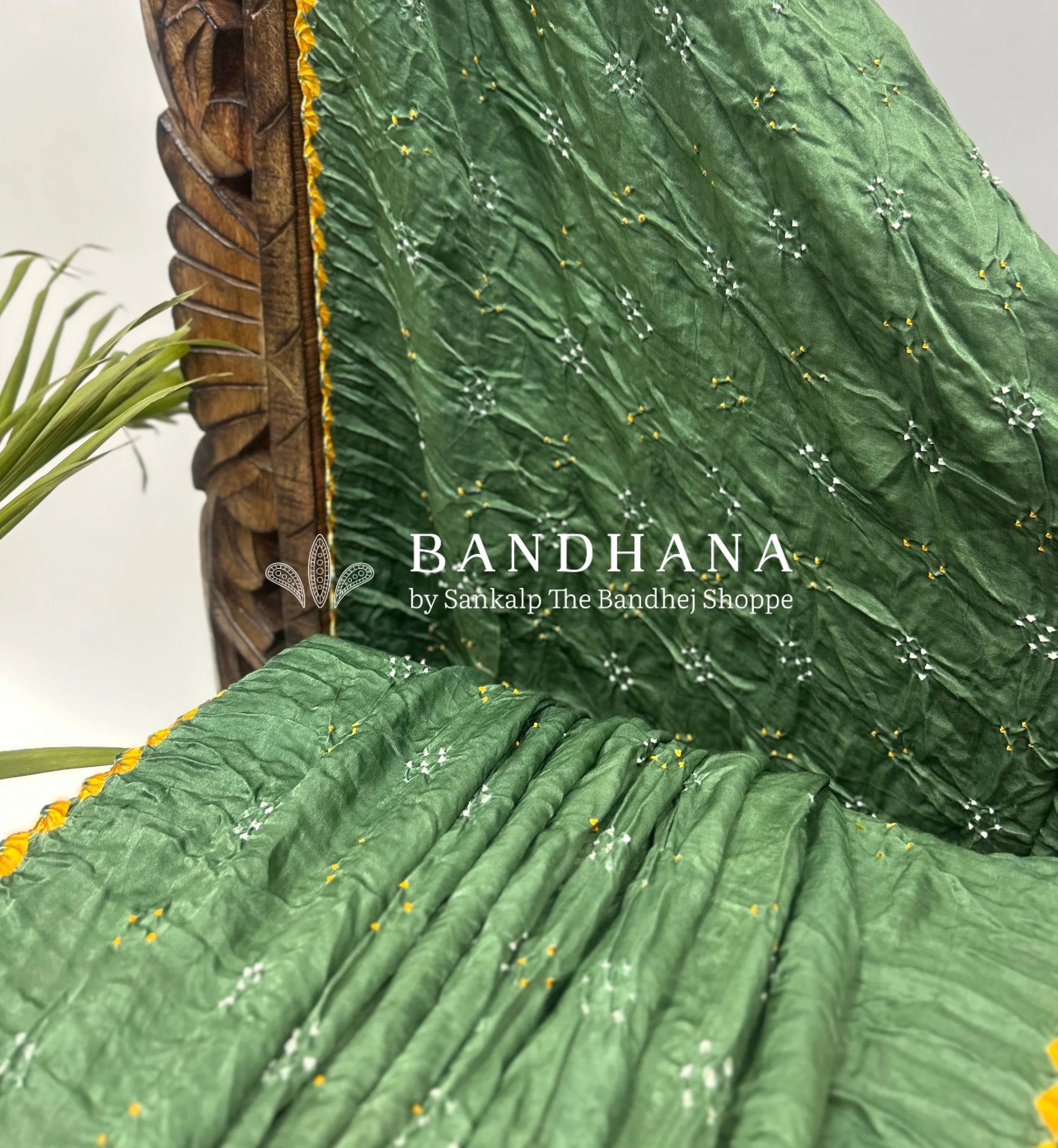 Pista Mor Palav Gajji Designer Bandhani Saree Sarees