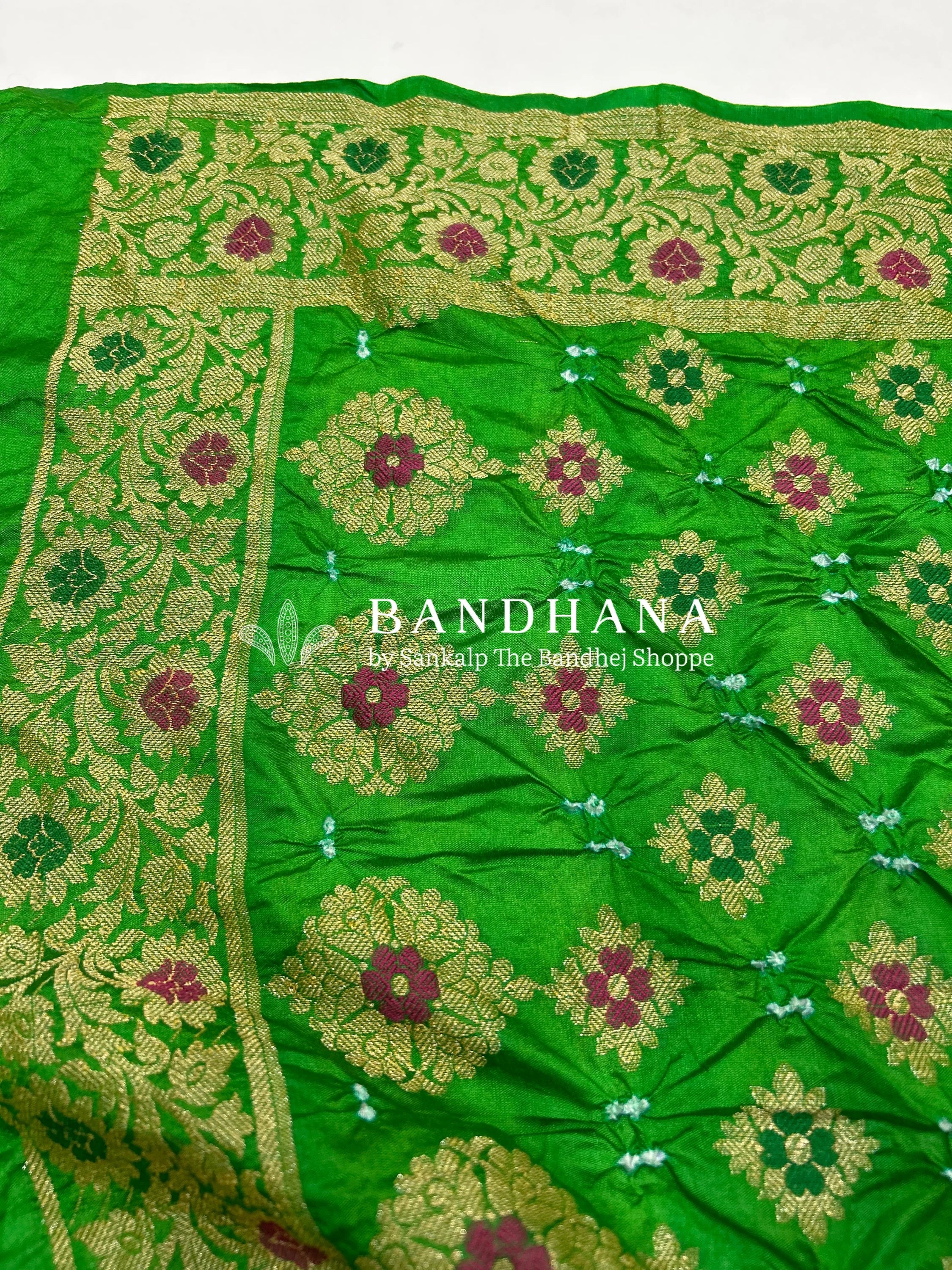 Pista & Sea Green Art Dupion Butta Bandhani Dress Material limegreen / Art Silk Dresses