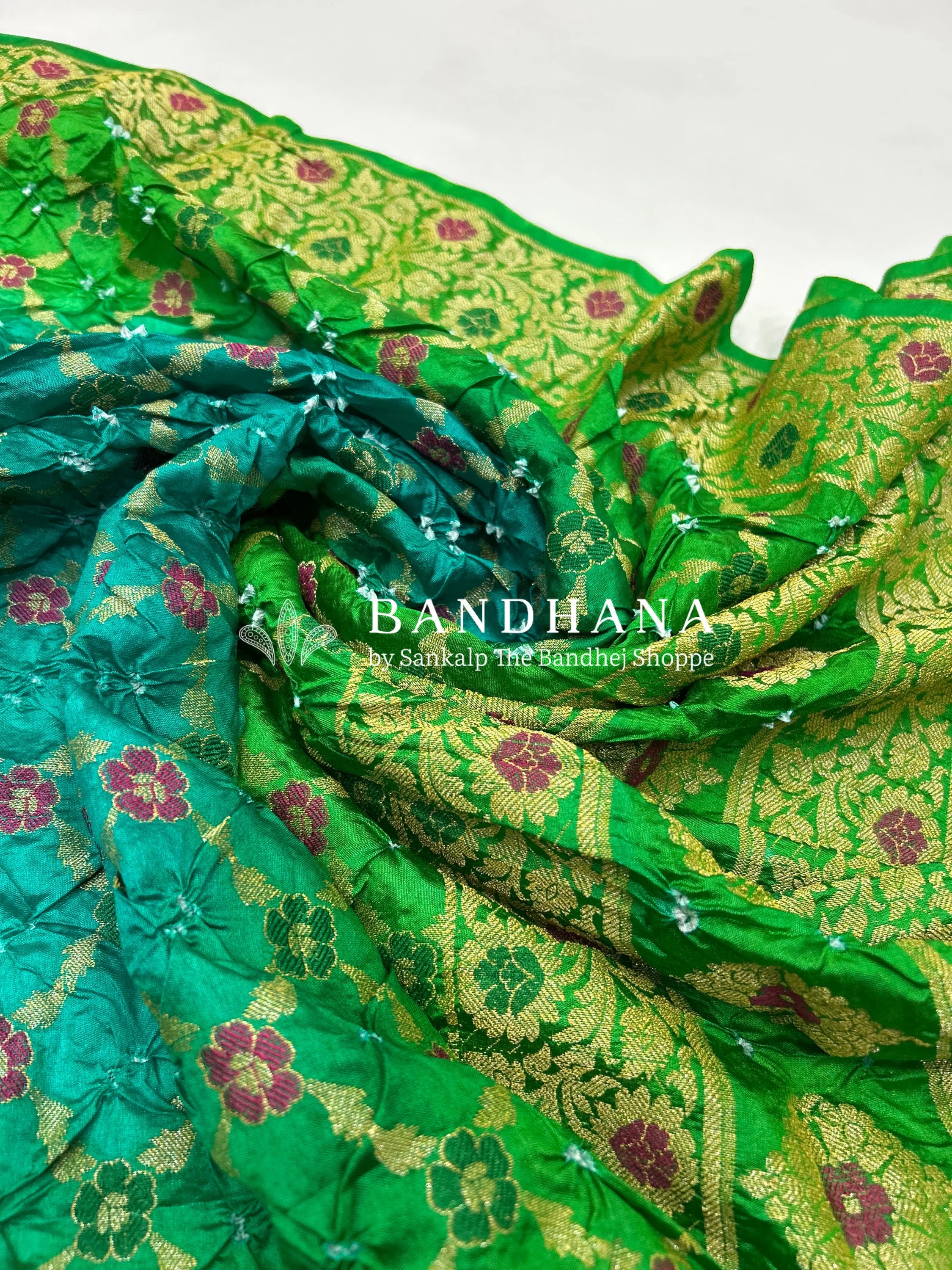 Pista & Sea Green Art Dupion Butta Bandhani Dress Material limegreen / Art Silk Dresses