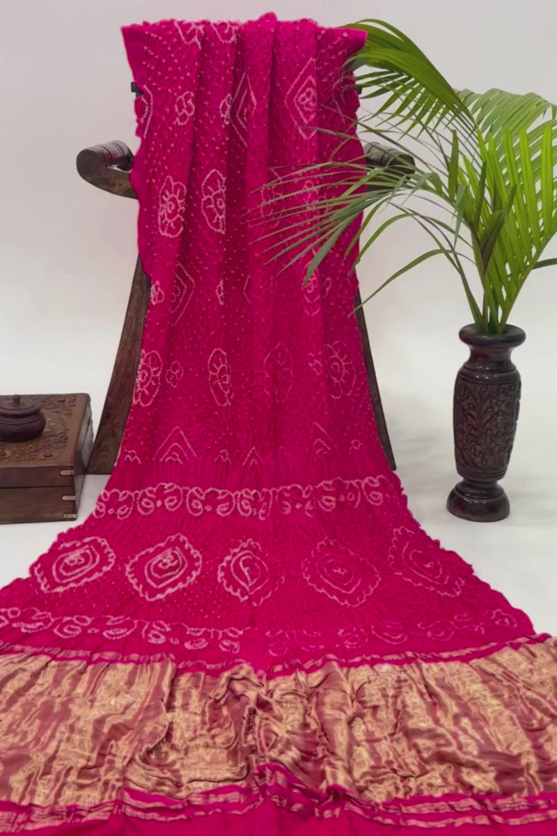 Pink Gajji Fancy Rai Bandhani Saree