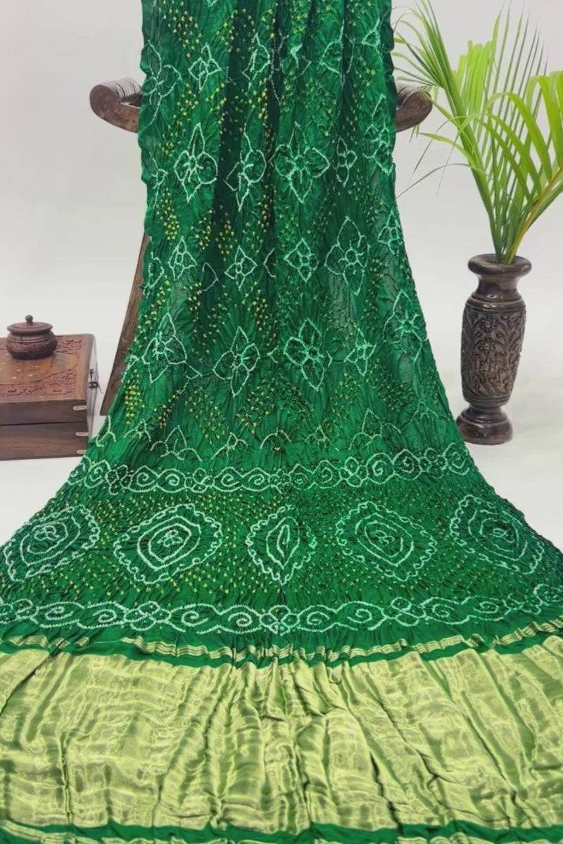 Green Gajji Fancy Rai Bandhani Saree