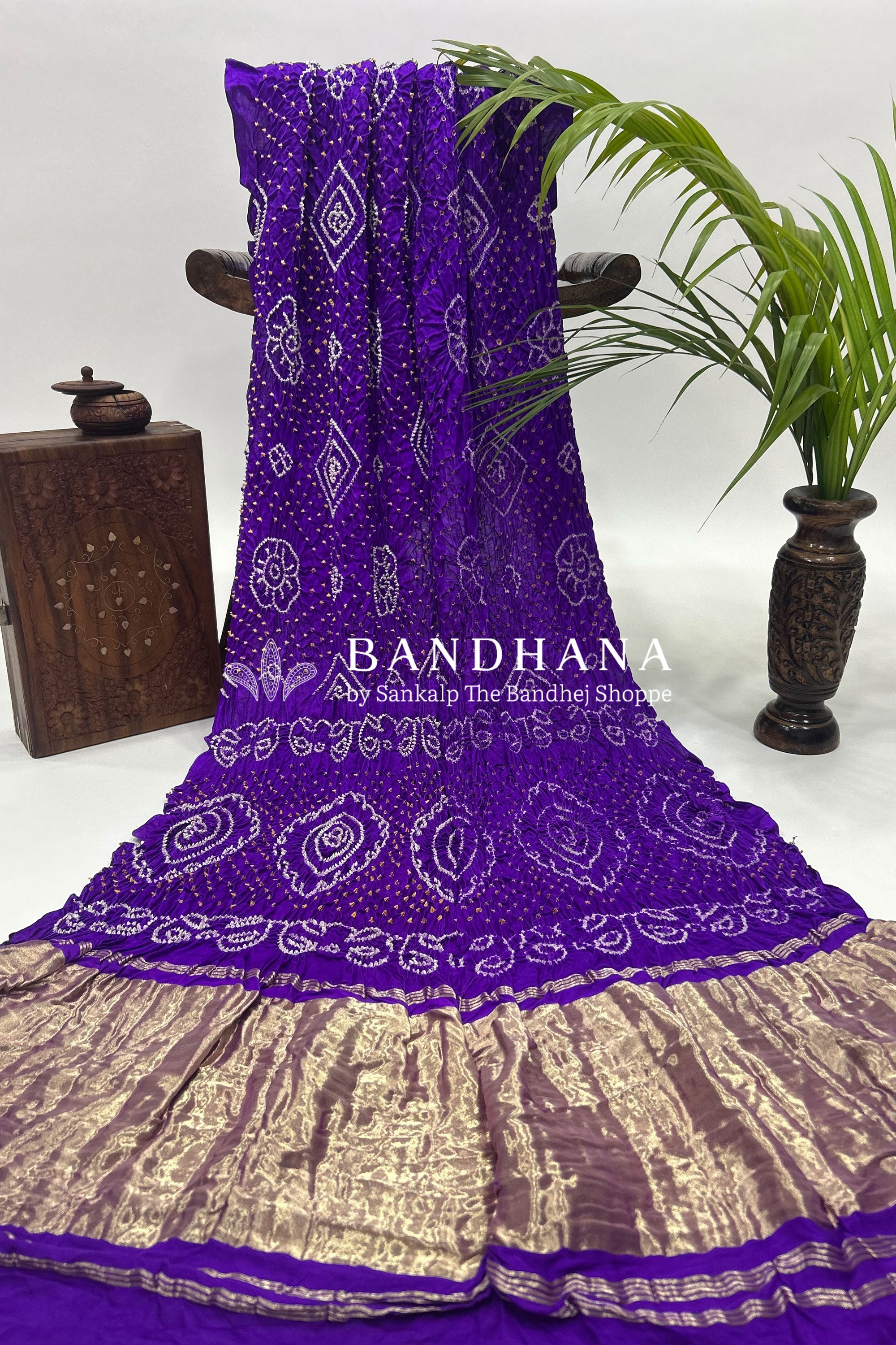 Purple Gajji Fancy Rai Bandhani Saree Sarees
