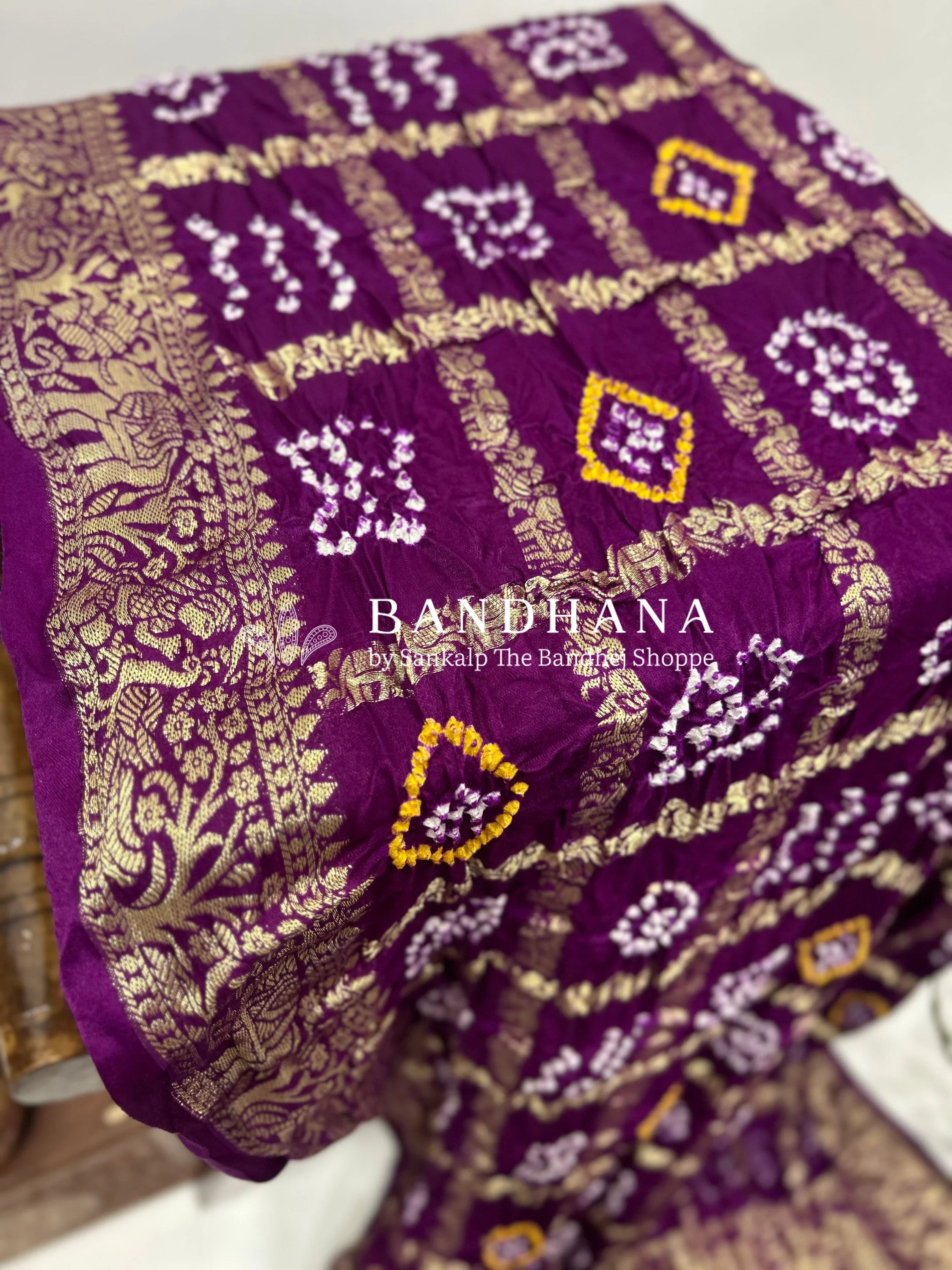 Purple Gajji Nakshi Gharchola Bandhani Saree purple / Gajji Sarees