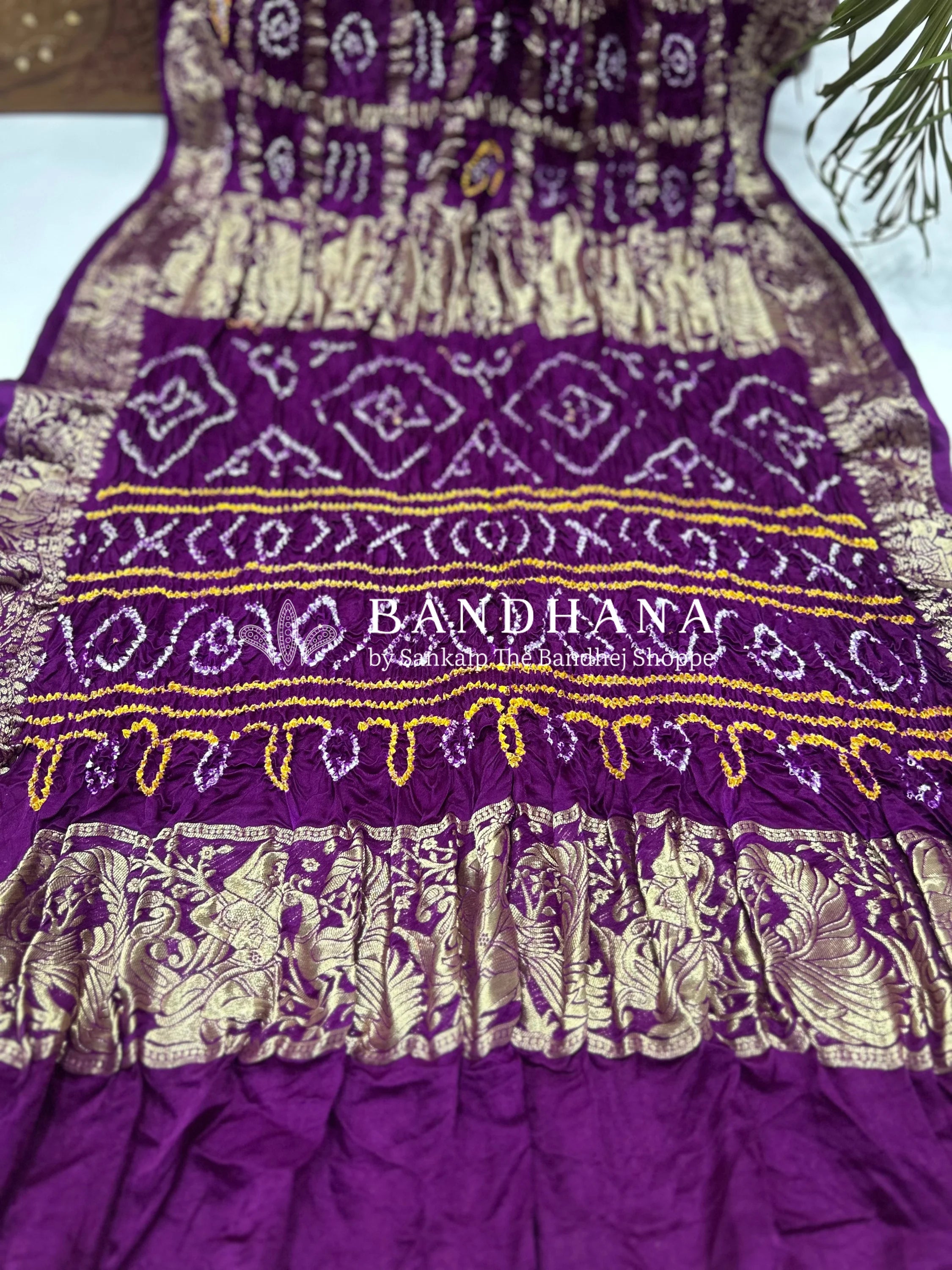 Purple Gajji Nakshi Gharchola Bandhani Saree purple / Gajji Sarees