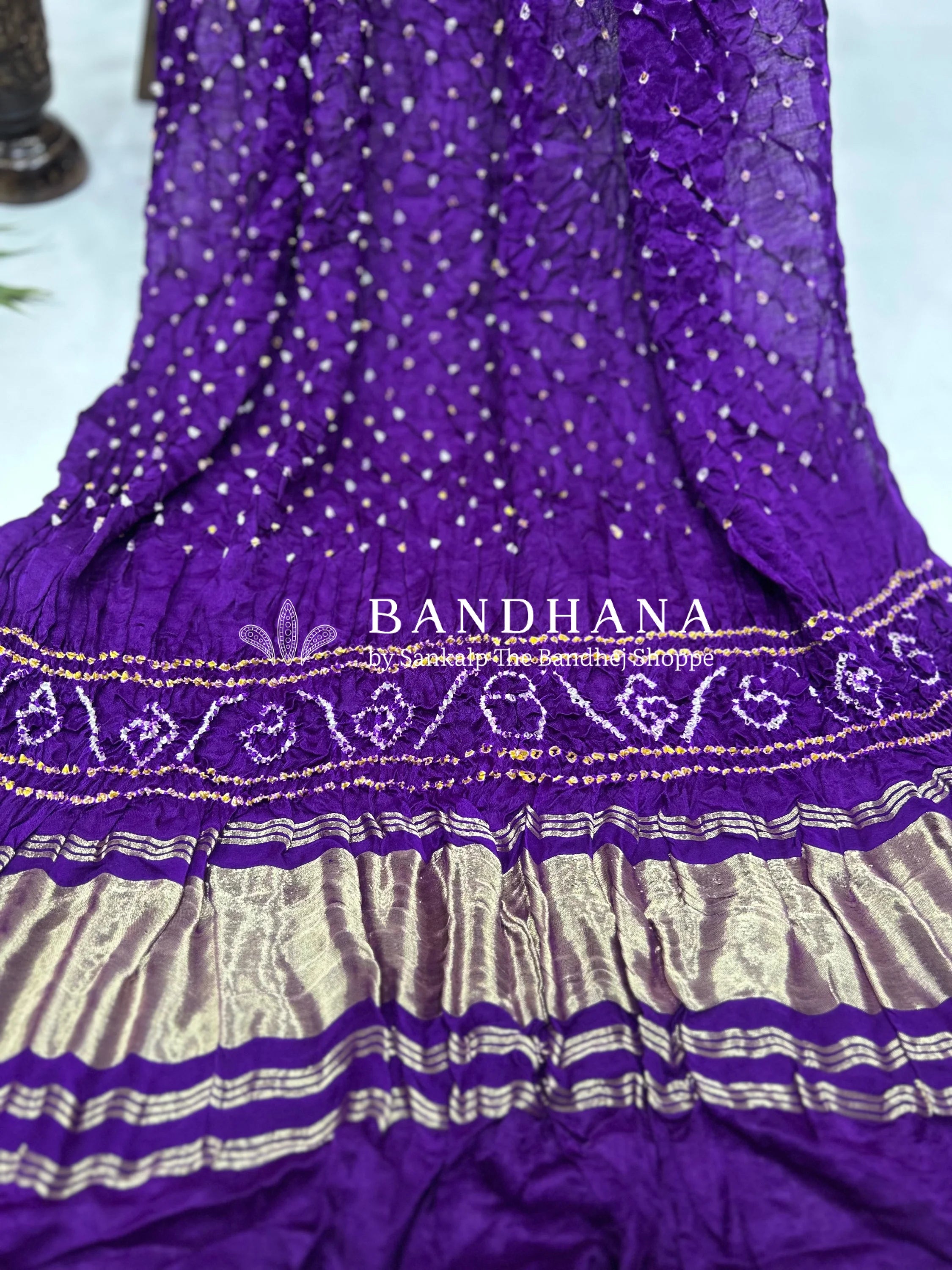 Purple Gajji Silk Single Dot Bandhani Dupatta Dupattas