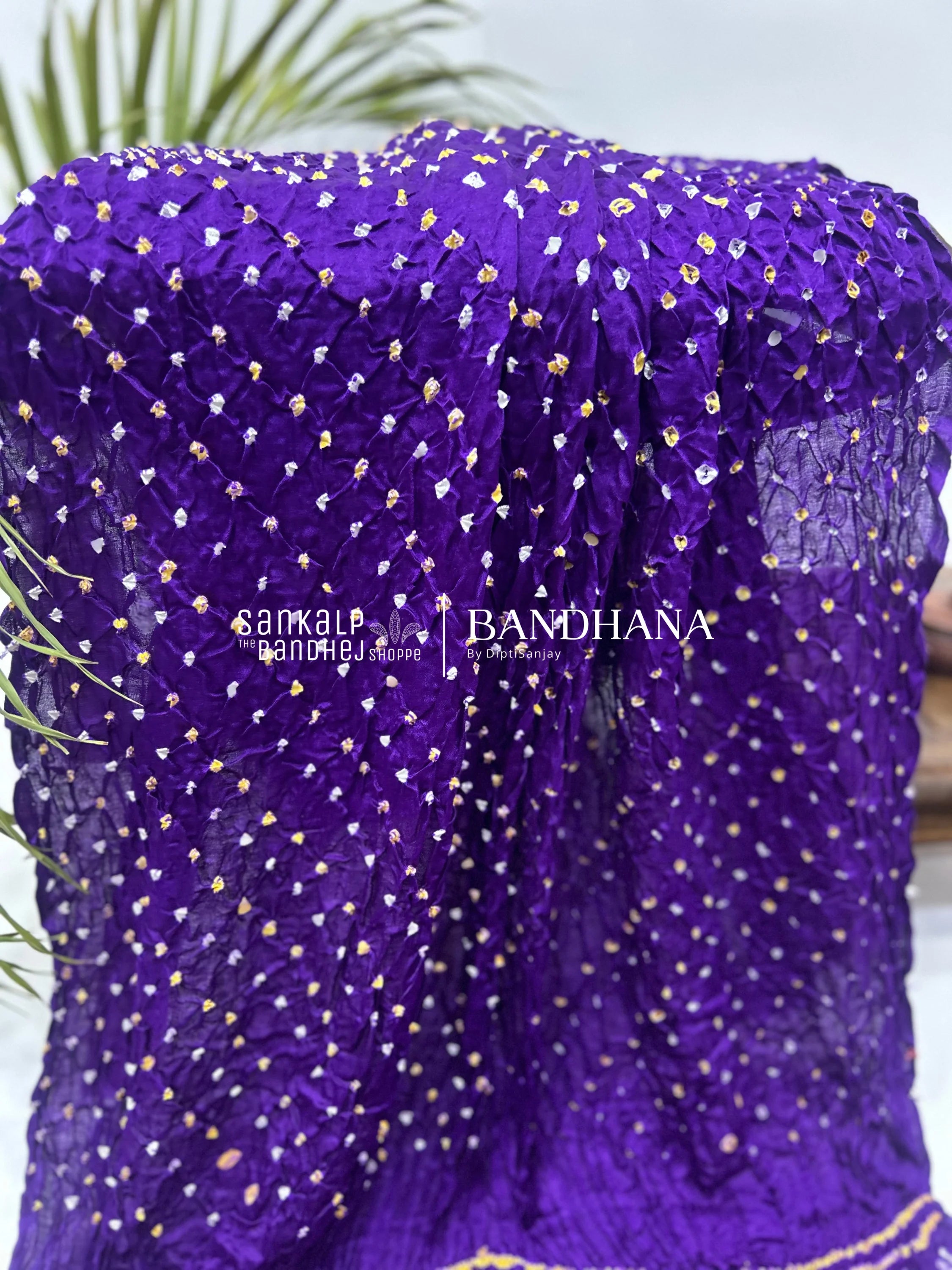 Purple Gajji Silk Single Dot Bandhani Saree Sarees