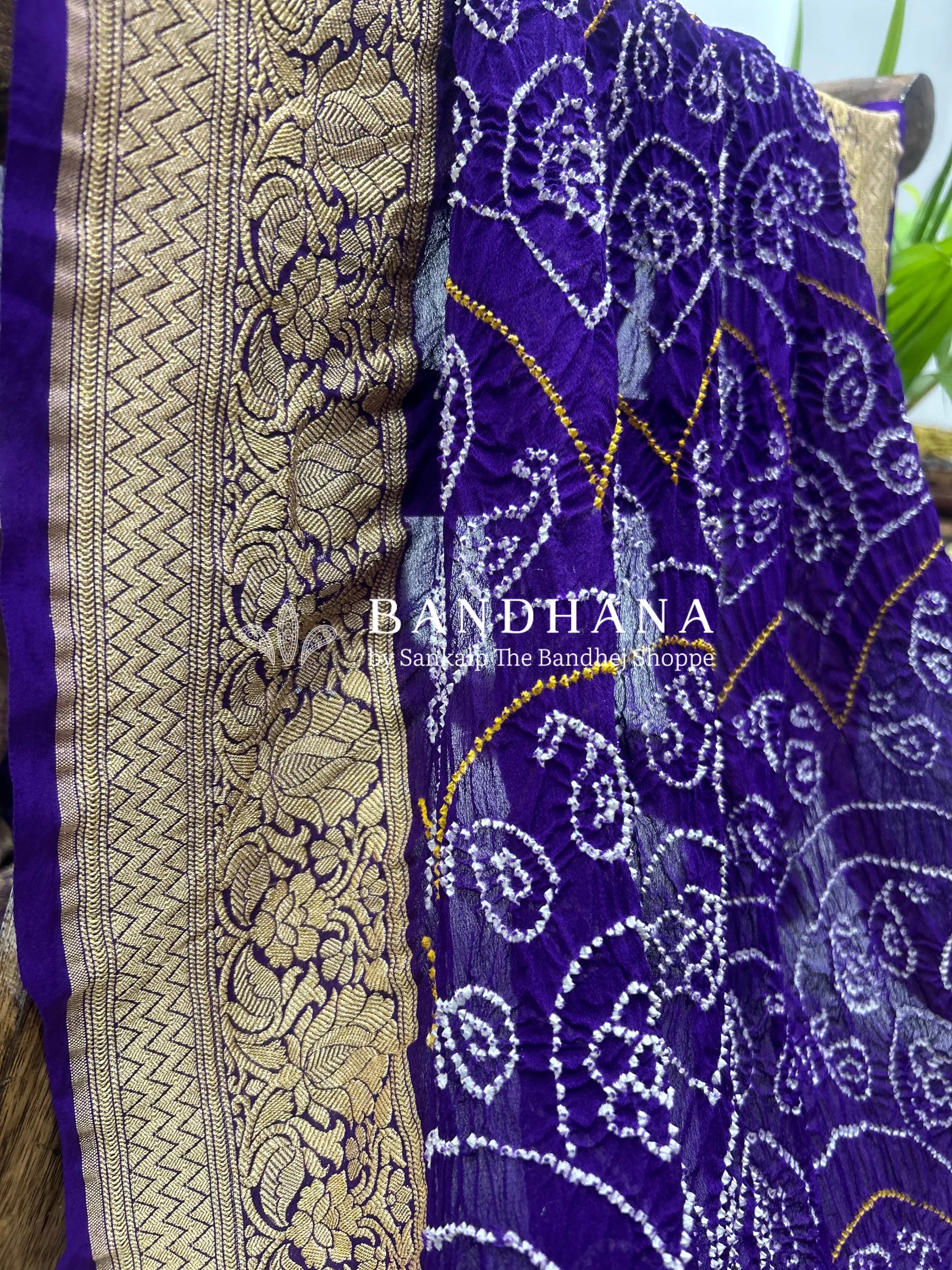 Purple Georgette Bananrasi All Over Rai Bandhani Saree Sarees