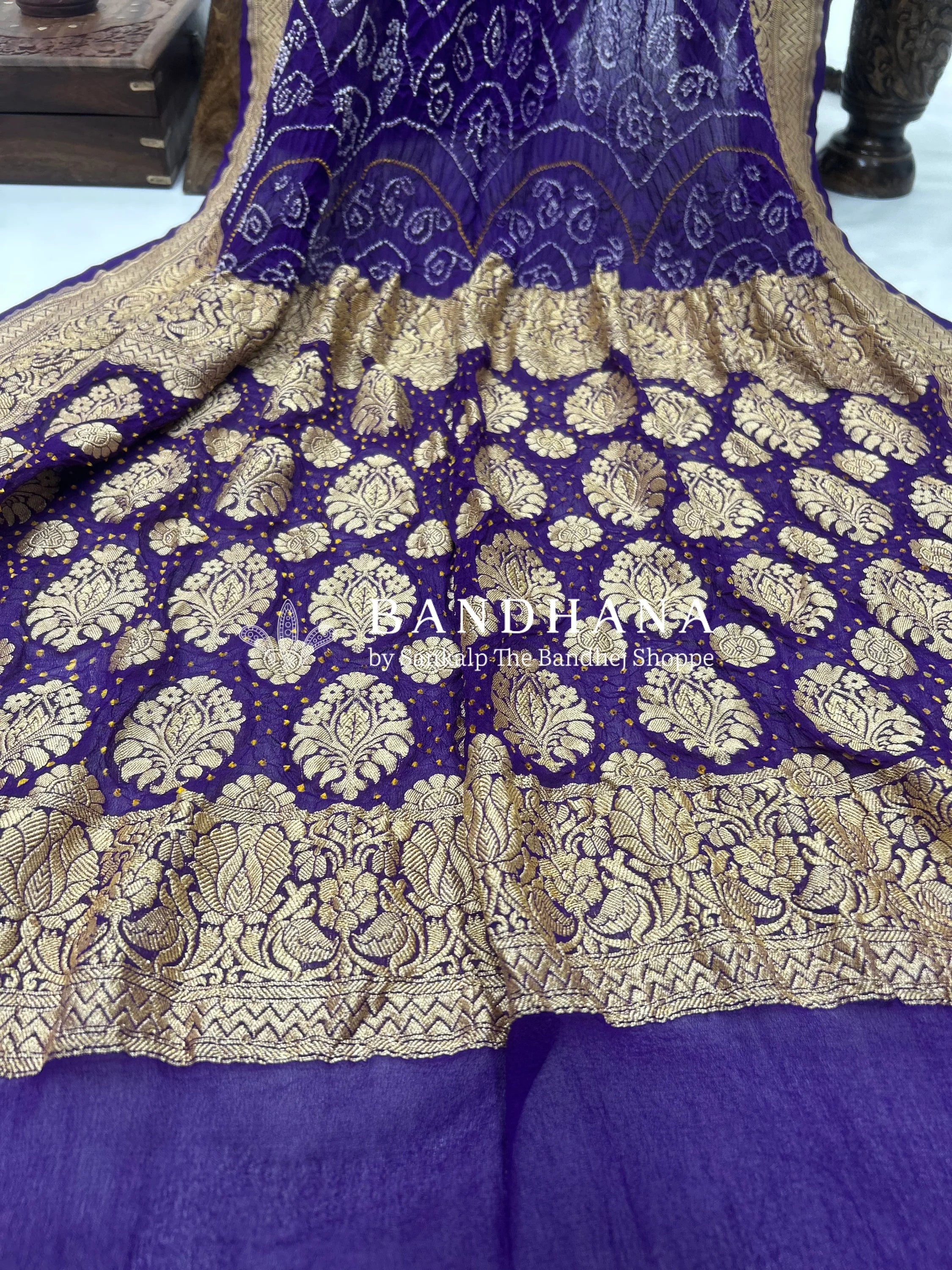 Purple Georgette Bananrasi All Over Rai Bandhani Saree Sarees