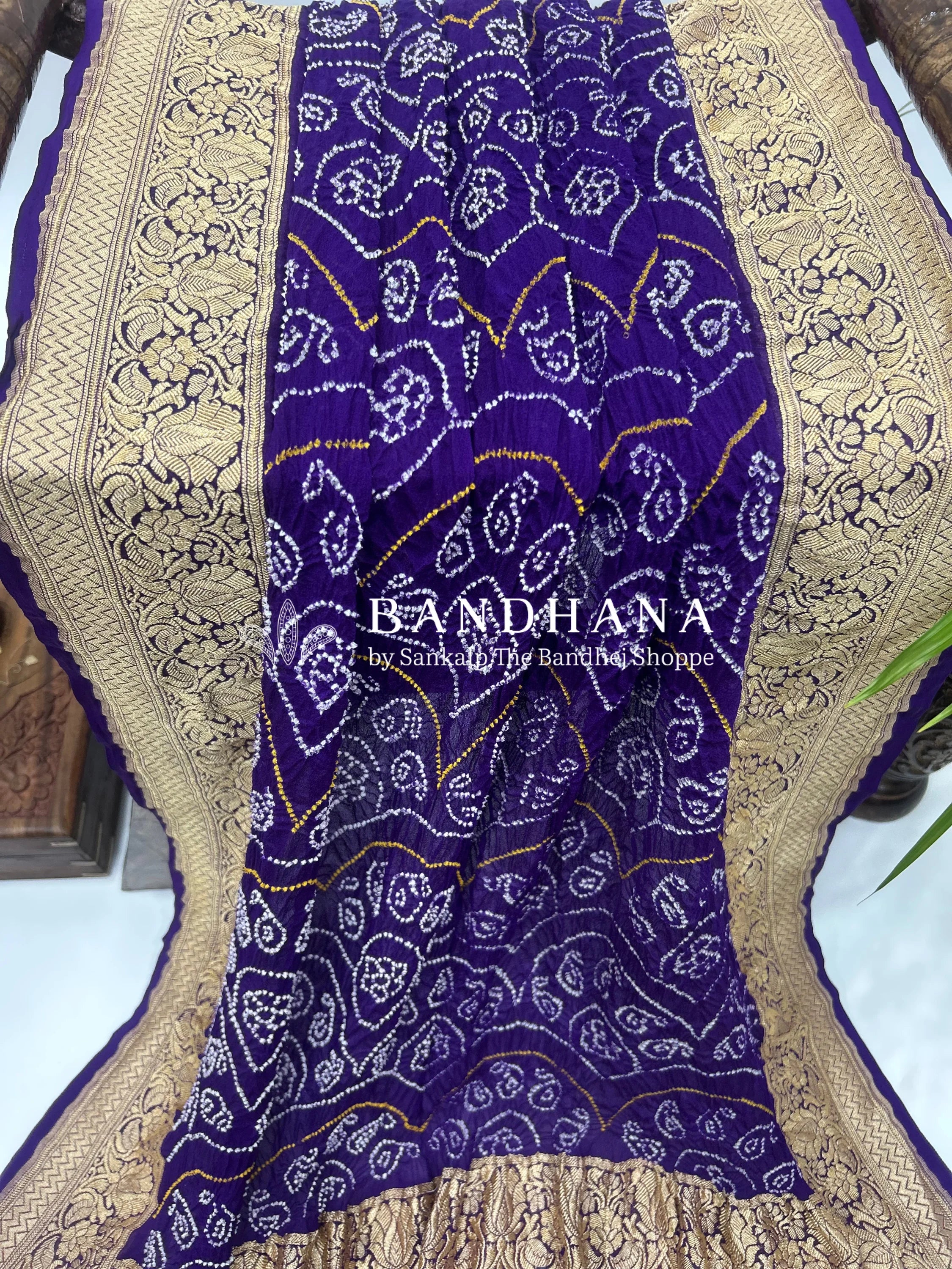 Purple Georgette Bananrasi All Over Rai Bandhani Saree Sarees