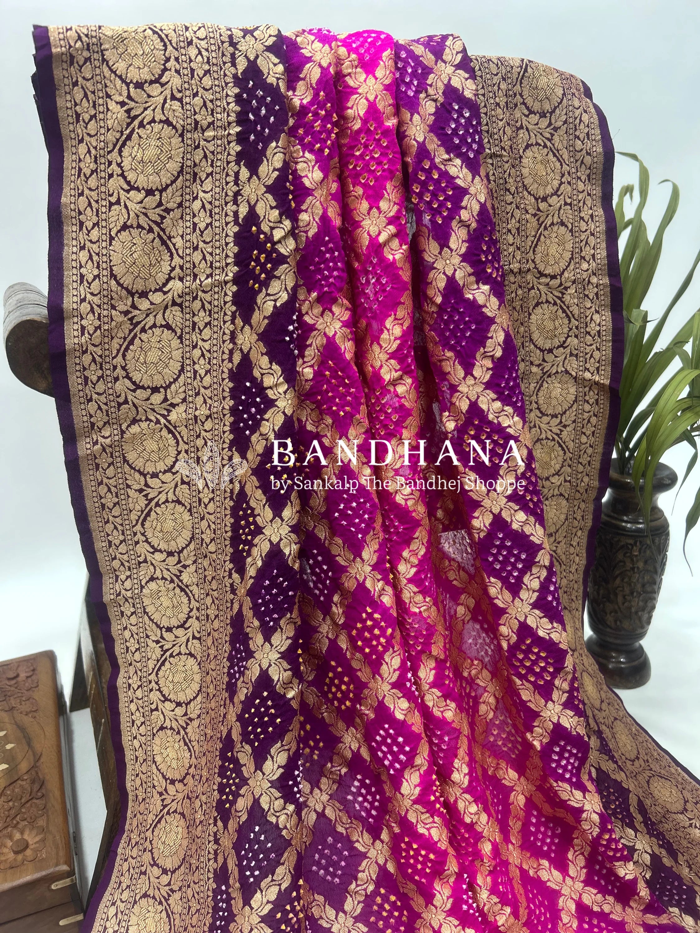 Purple Georgette Jaal Bandhani Saree Sarees