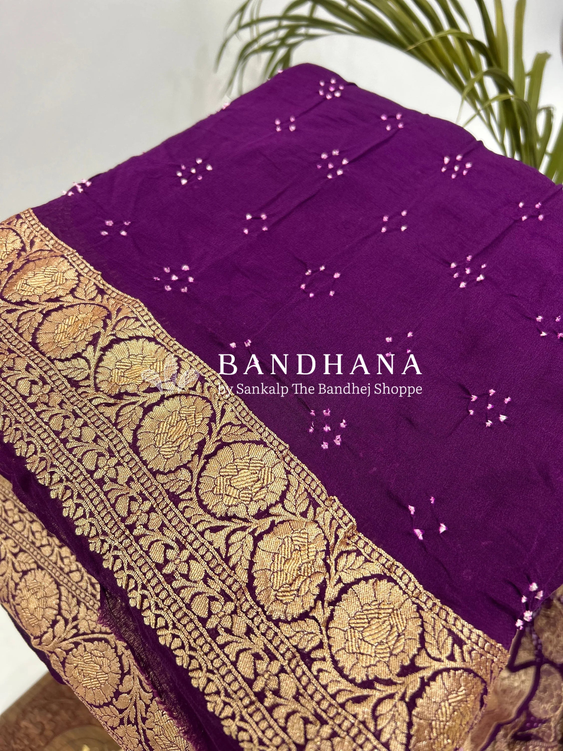 Purple Georgette Jaal Bandhani Saree Sarees
