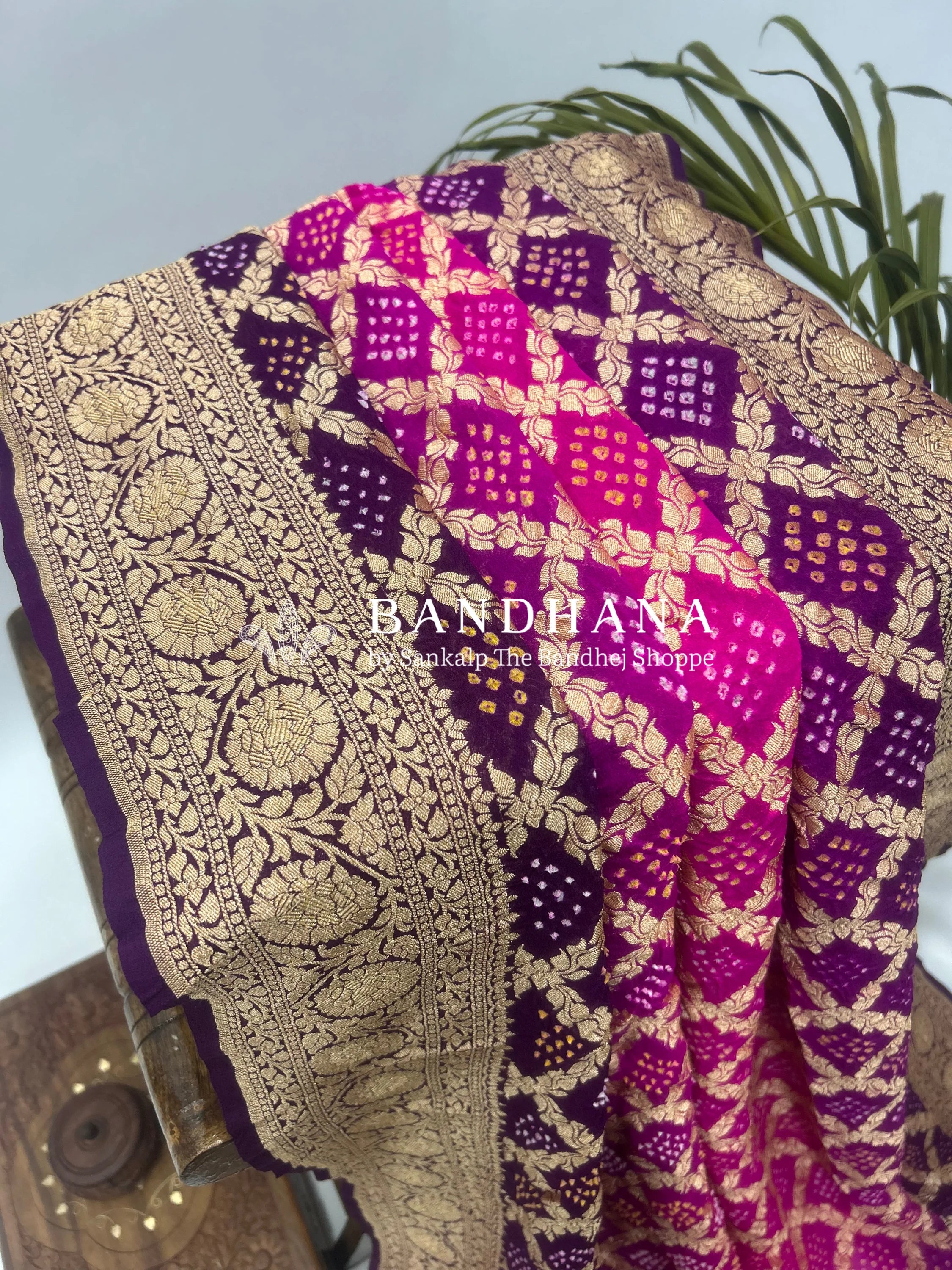 Purple Georgette Jaal Bandhani Saree Sarees