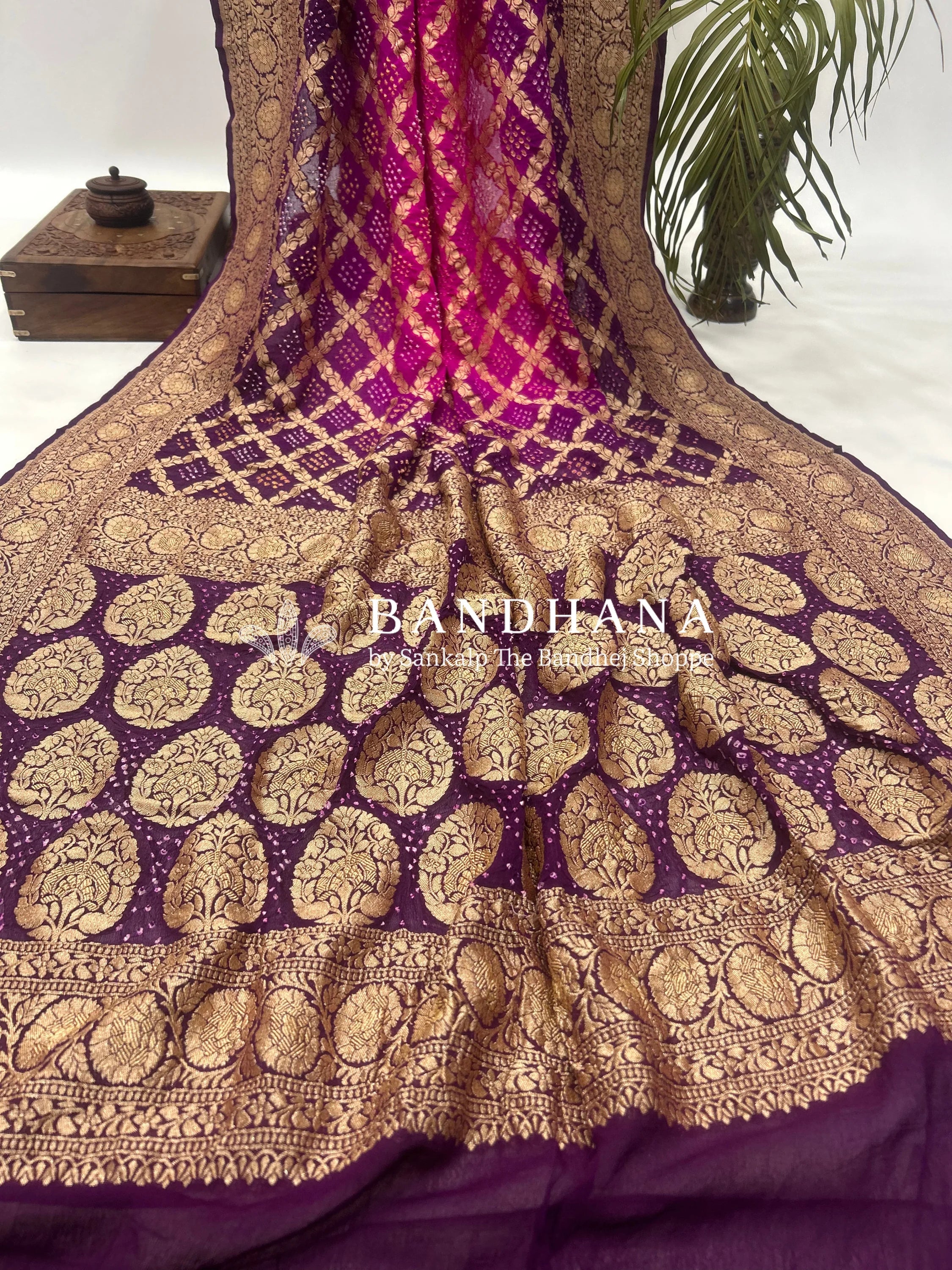 Purple Georgette Jaal Bandhani Saree Sarees