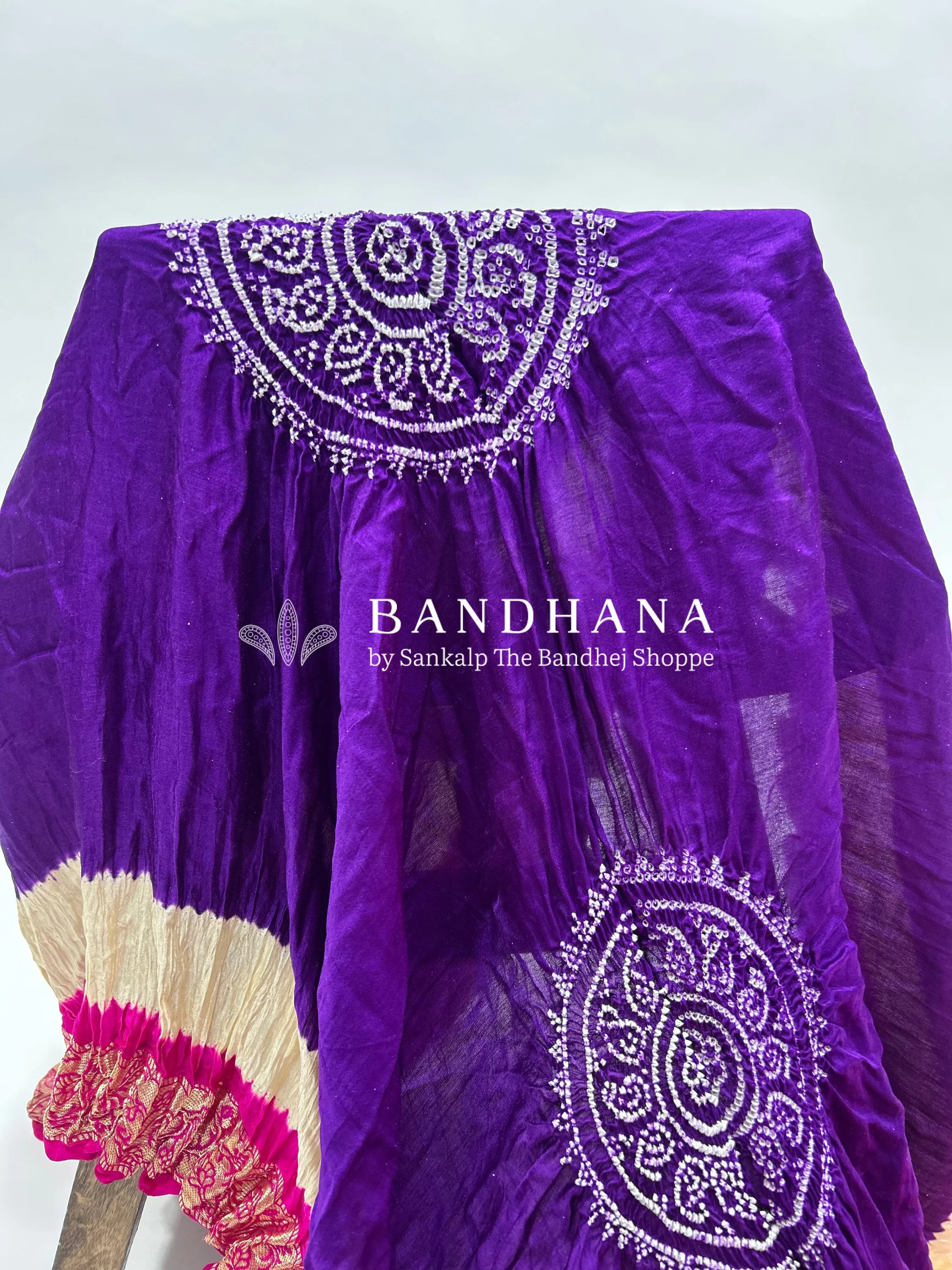Purple-Rani Gajji Silk Designer Gala Dupatta With 3 Colour Dying purple / Gajji Silk Dupattas