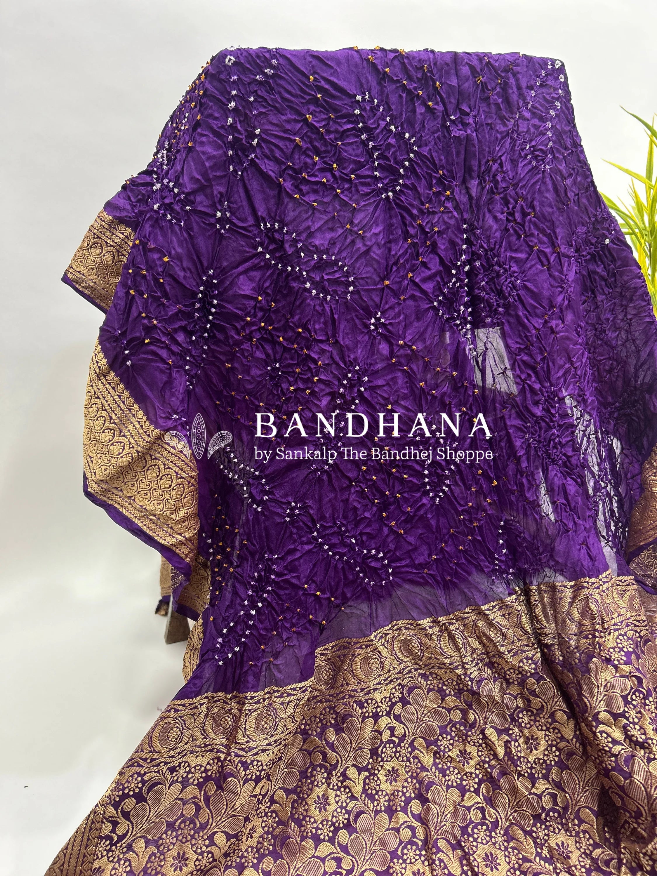 Purple Soft Silk Resham Palav Bandhani Saree purple / Soft Silk Sarees
