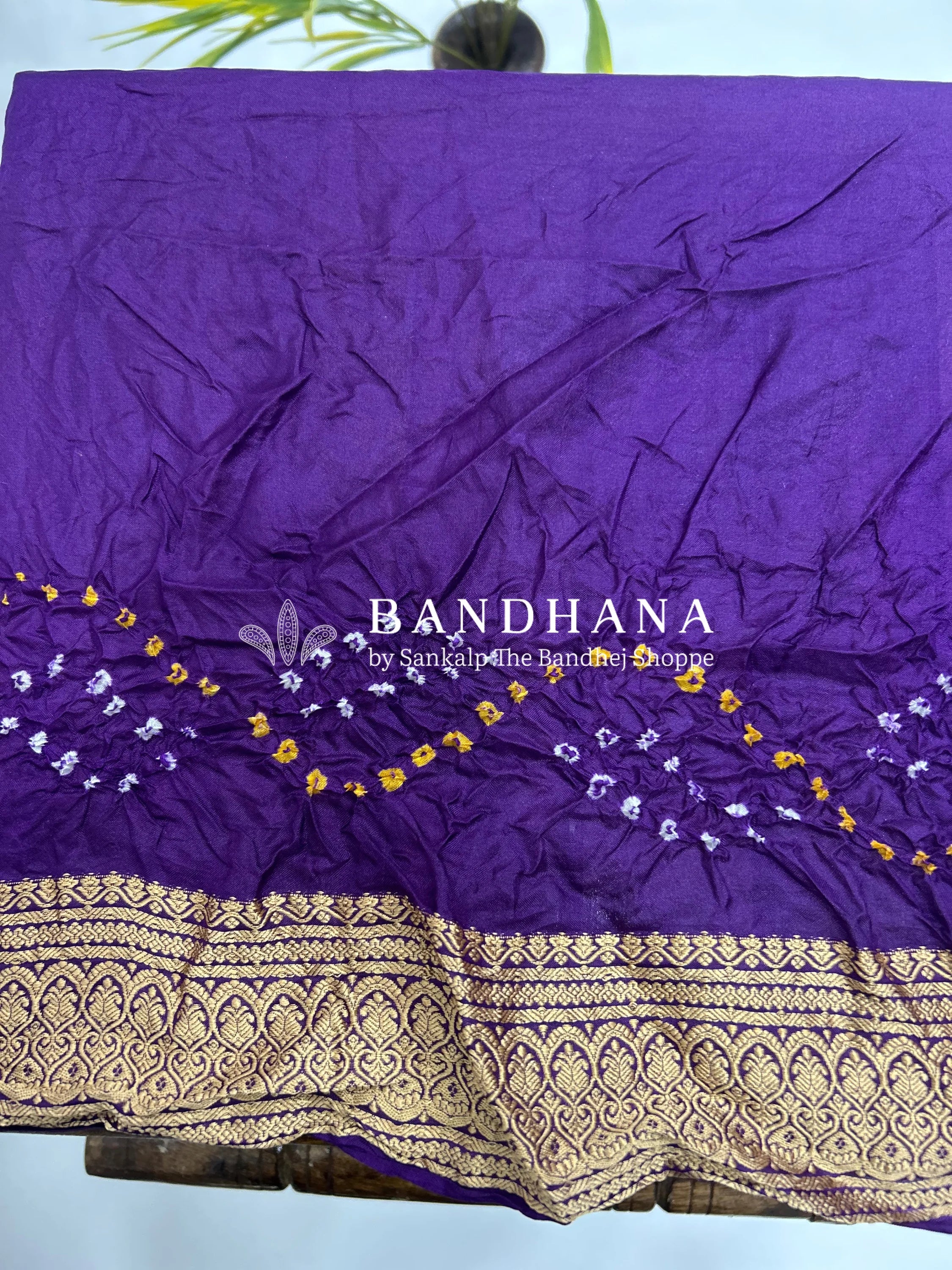 Purple Soft Silk Resham Palav Bandhani Saree purple / Soft Silk Sarees