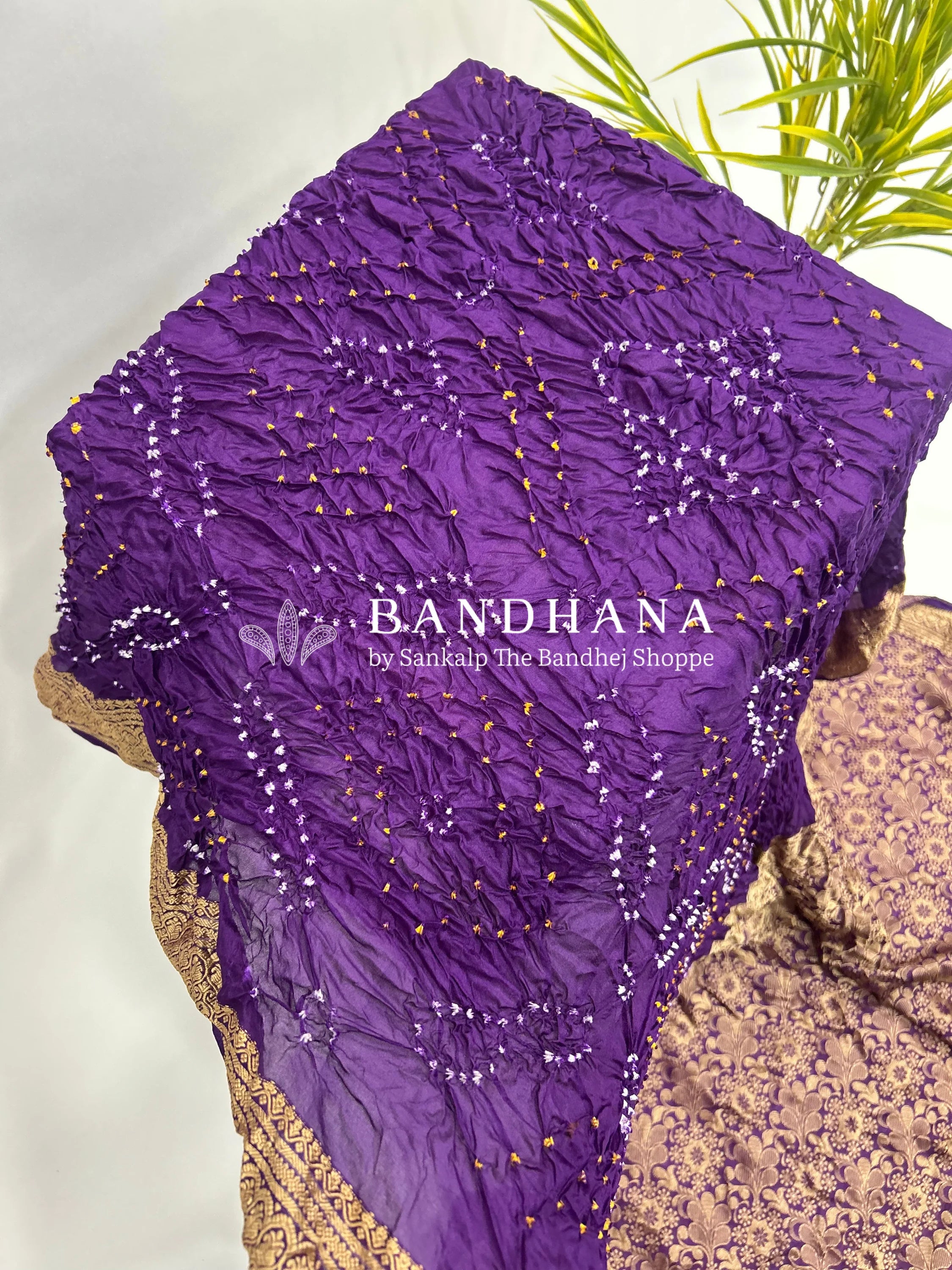Purple Soft Silk Resham Palav Bandhani Saree purple / Soft Silk Sarees