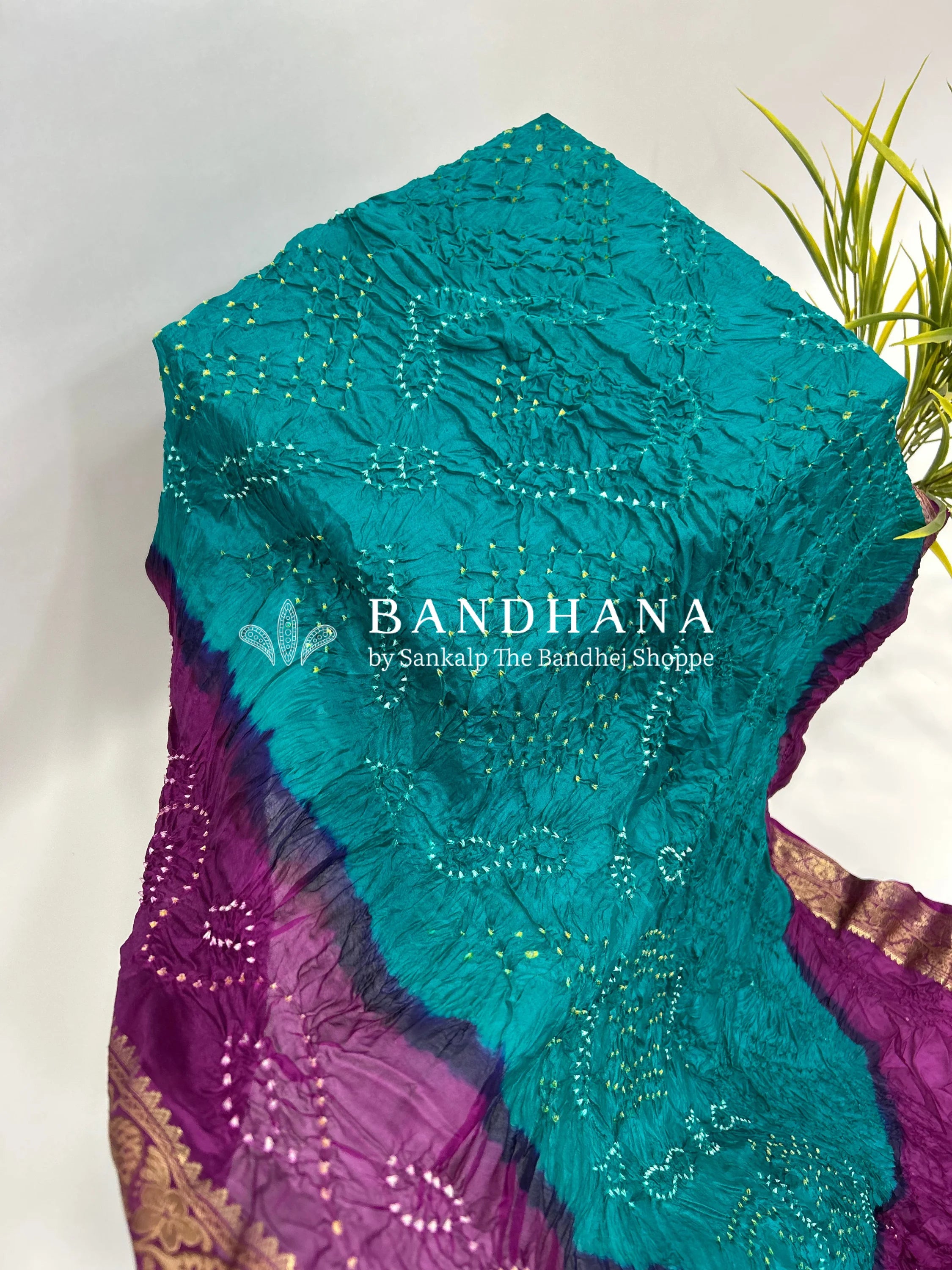 Rama & Magenta Soft Silk Resham Palav Bandhani Saree darkcyan / Soft Silk Sarees