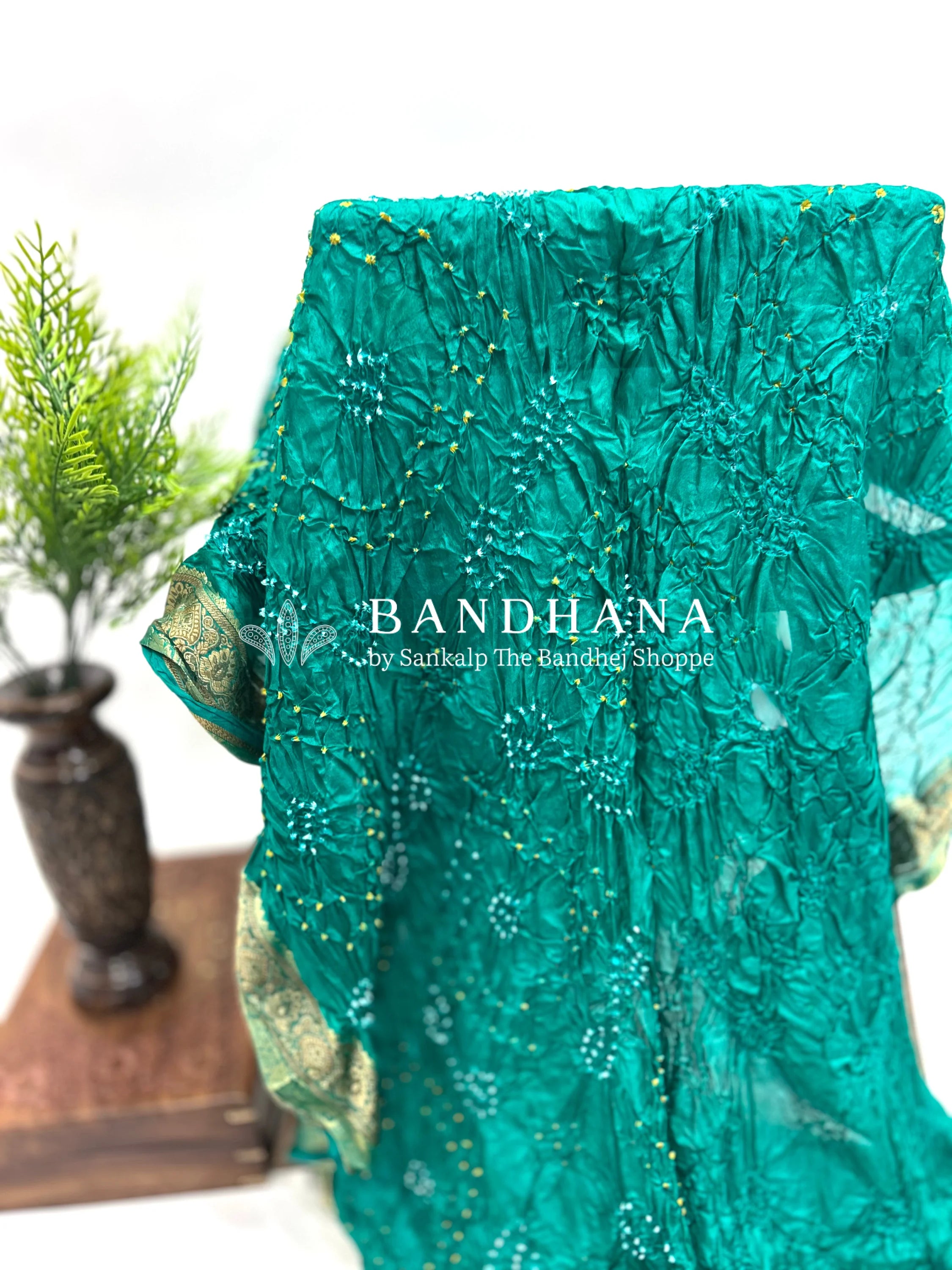 Rama Soft Silk Resham Border Bandhani Saree darkcyan / Soft Silk Sarees