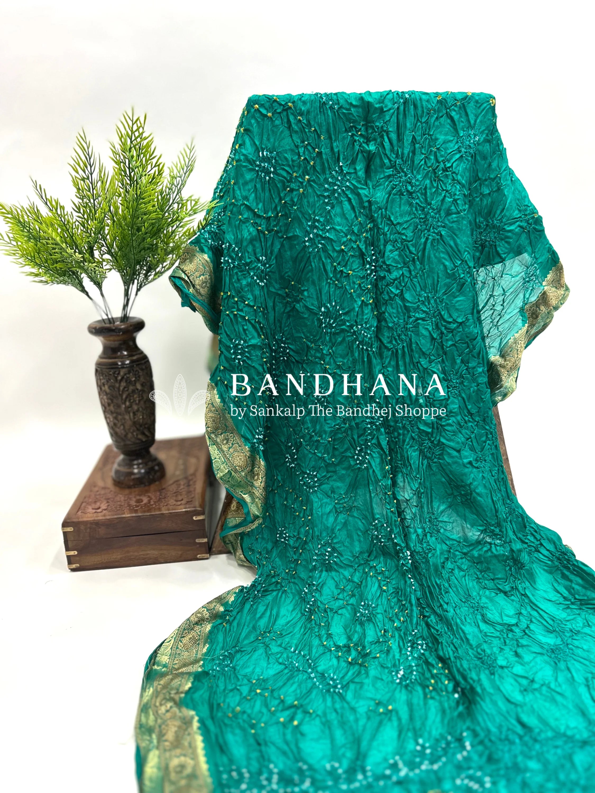Rama Soft Silk Resham Border Bandhani Saree darkcyan / Soft Silk Sarees