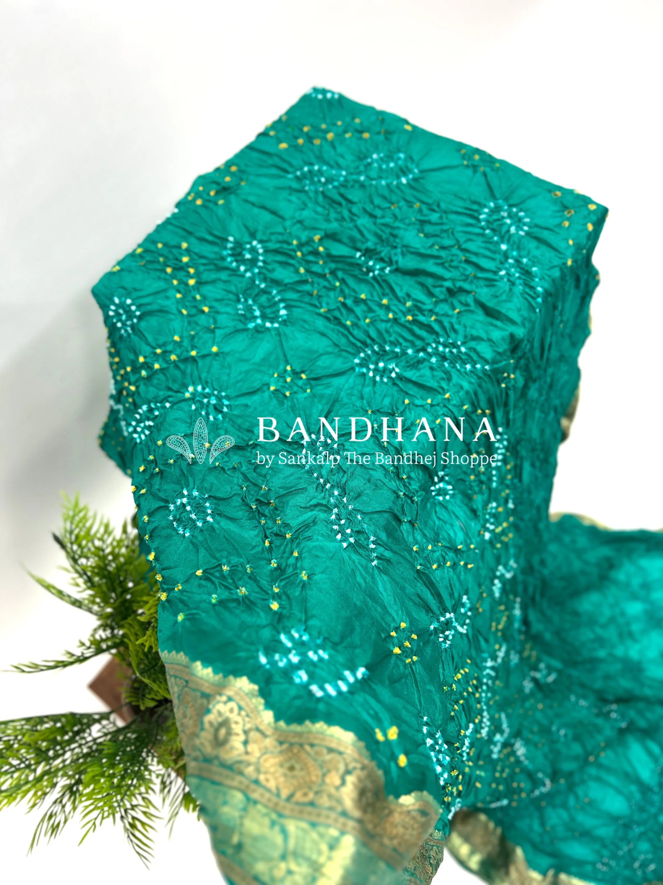 Rama Soft Silk Resham Border Bandhani Saree darkcyan / Soft Silk Sarees