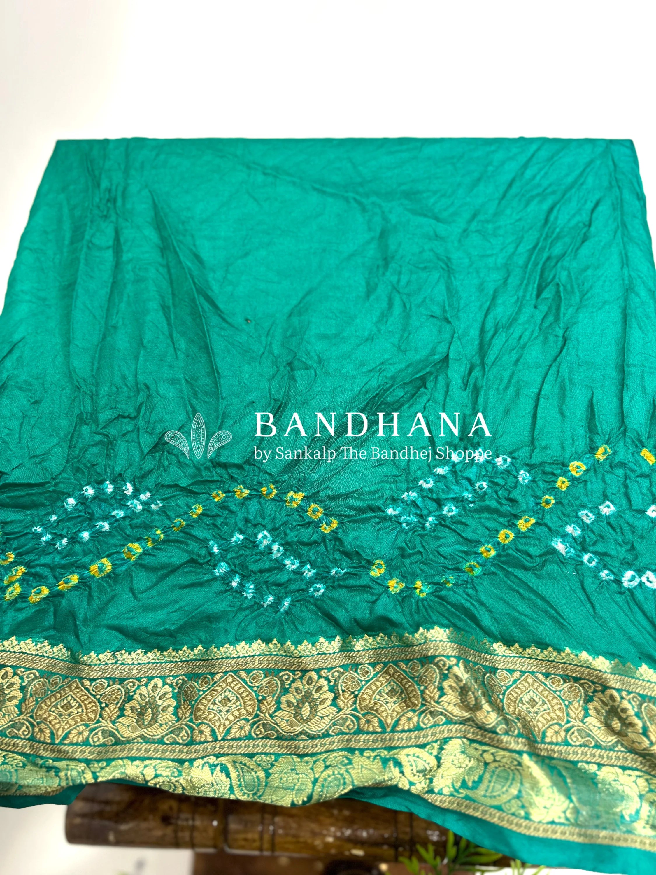 Rama Soft Silk Resham Border Bandhani Saree darkcyan / Soft Silk Sarees