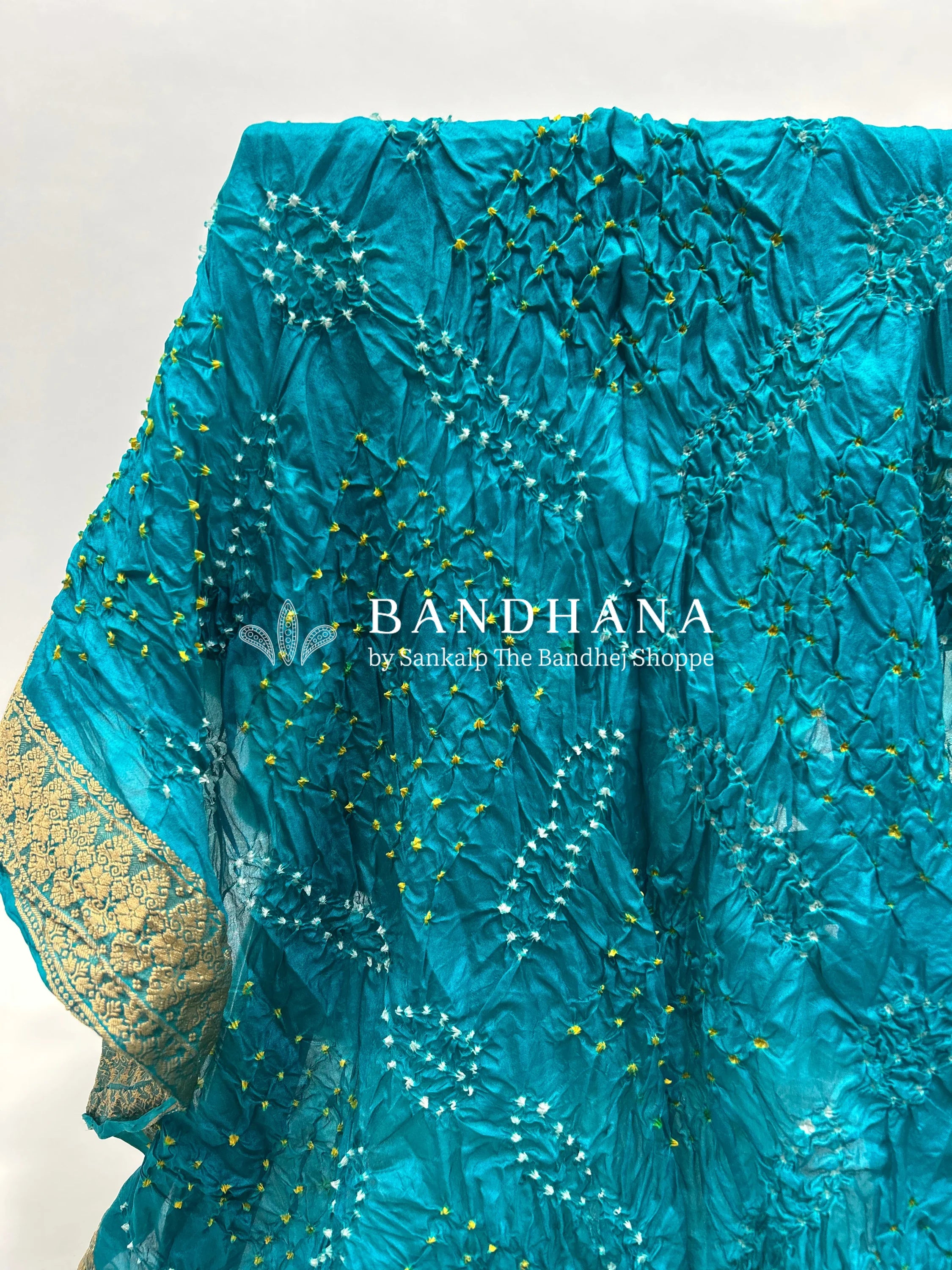 Rama Soft Silk Resham Palav Bandhani Saree dodgerblue / Soft Silk Sarees