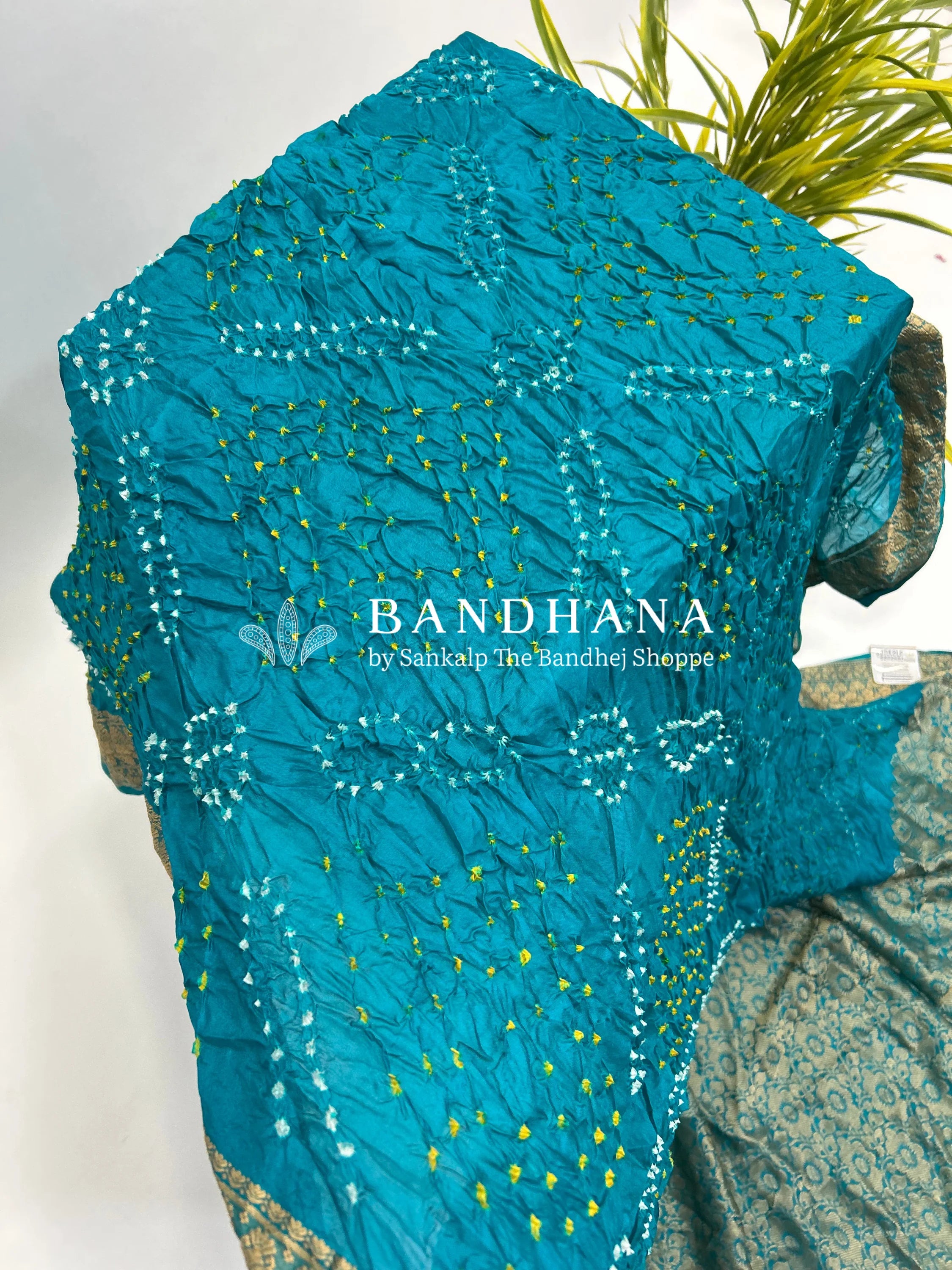 Rama Soft Silk Resham Palav Bandhani Saree dodgerblue / Soft Silk Sarees