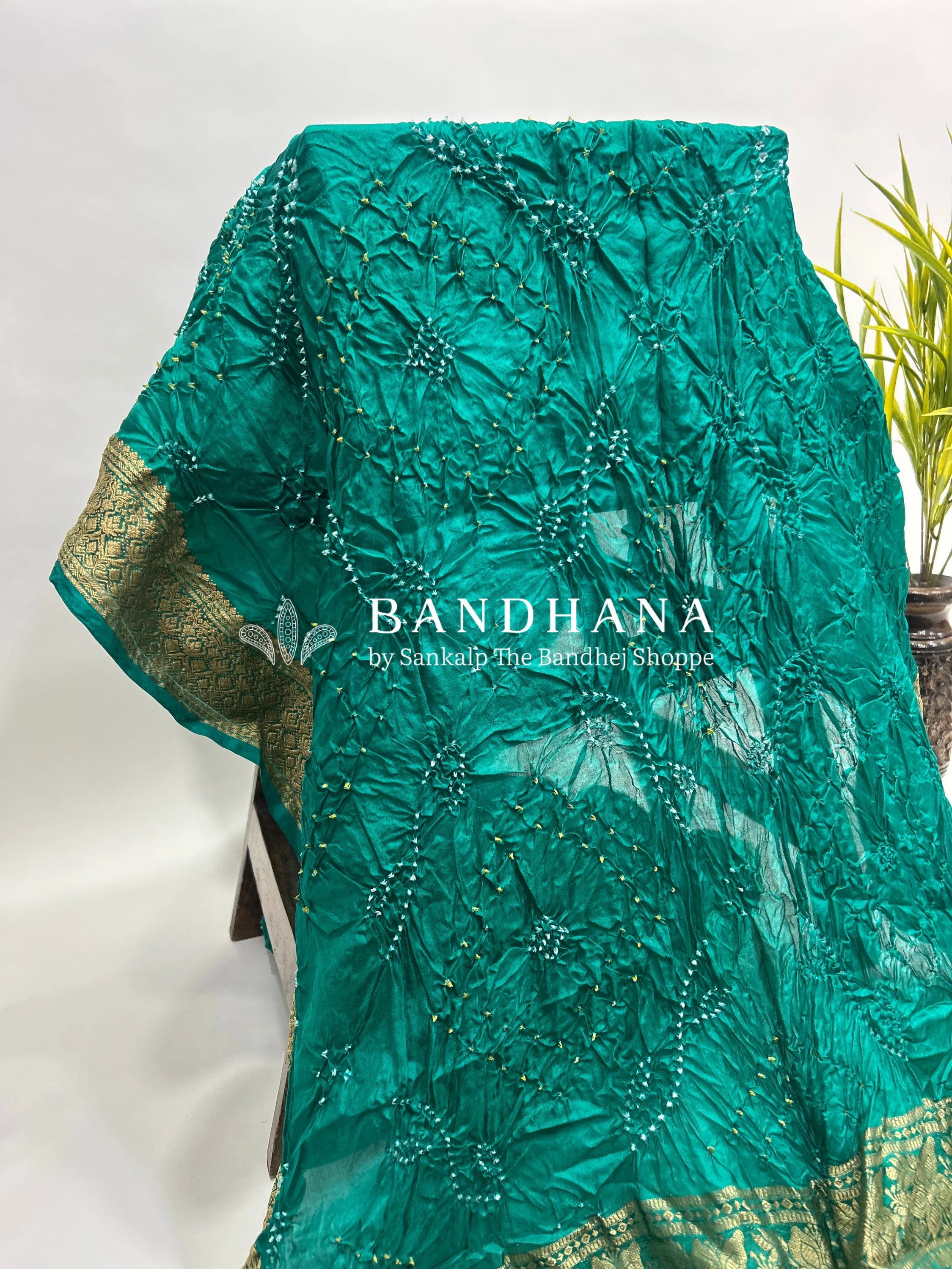 Rama Soft Silk Resham Palav Bandhani Saree teal / Soft Silk Sarees