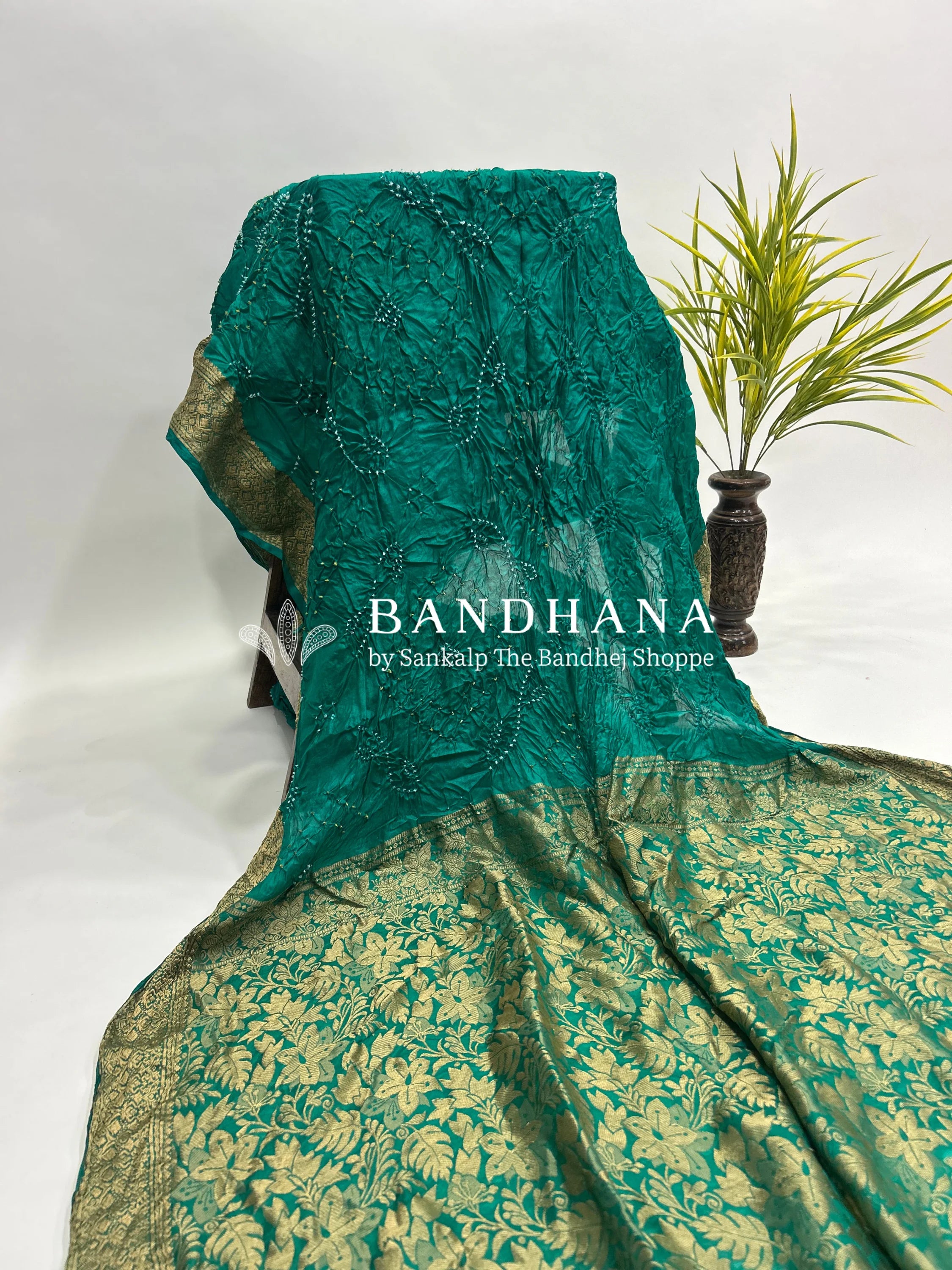 Rama Soft Silk Resham Palav Bandhani Saree teal / Soft Silk Sarees