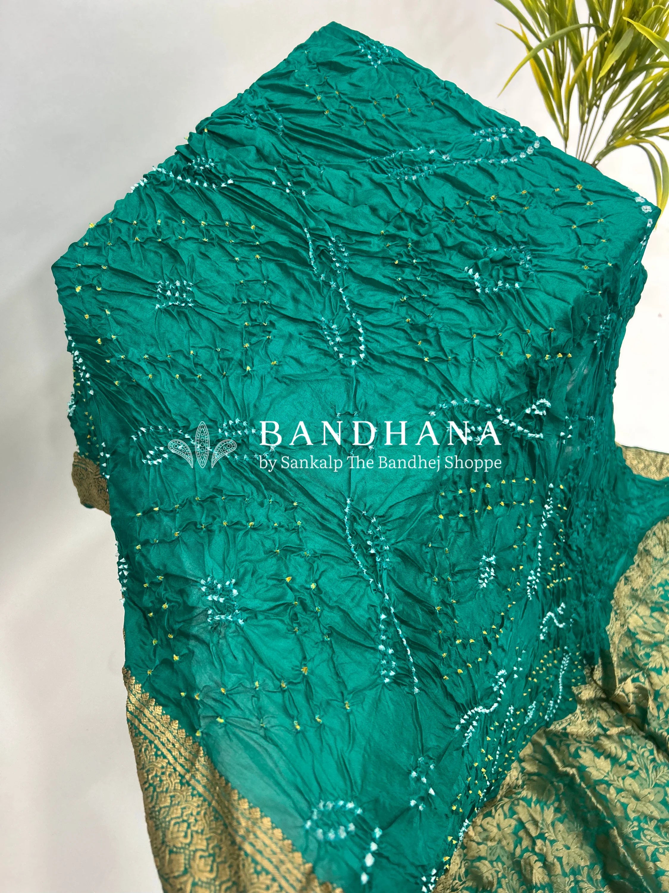 Rama Soft Silk Resham Palav Bandhani Saree teal / Soft Silk Sarees