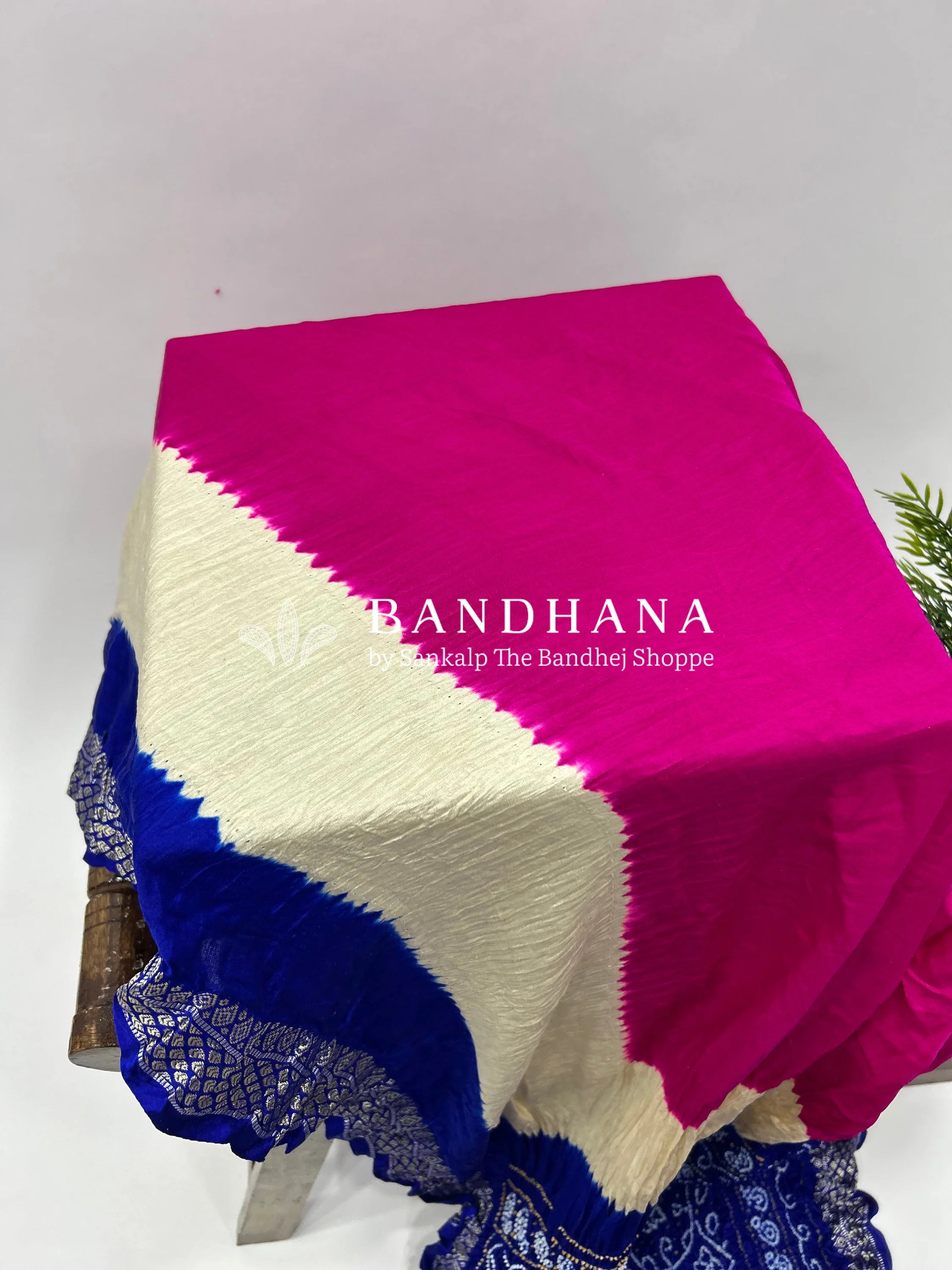 Rani-Blue Gajji Silk Designer Gala Saree with 3 Colour Dying blue / Gajji Silk Sarees