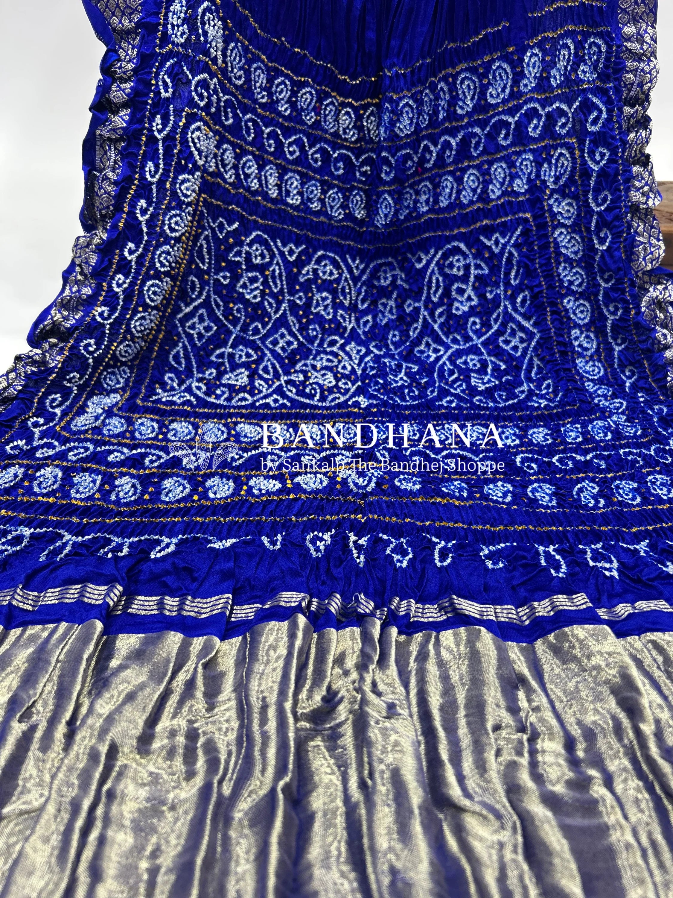 Rani-Blue Gajji Silk Designer Gala Saree with 3 Colour Dying blue / Gajji Silk Sarees