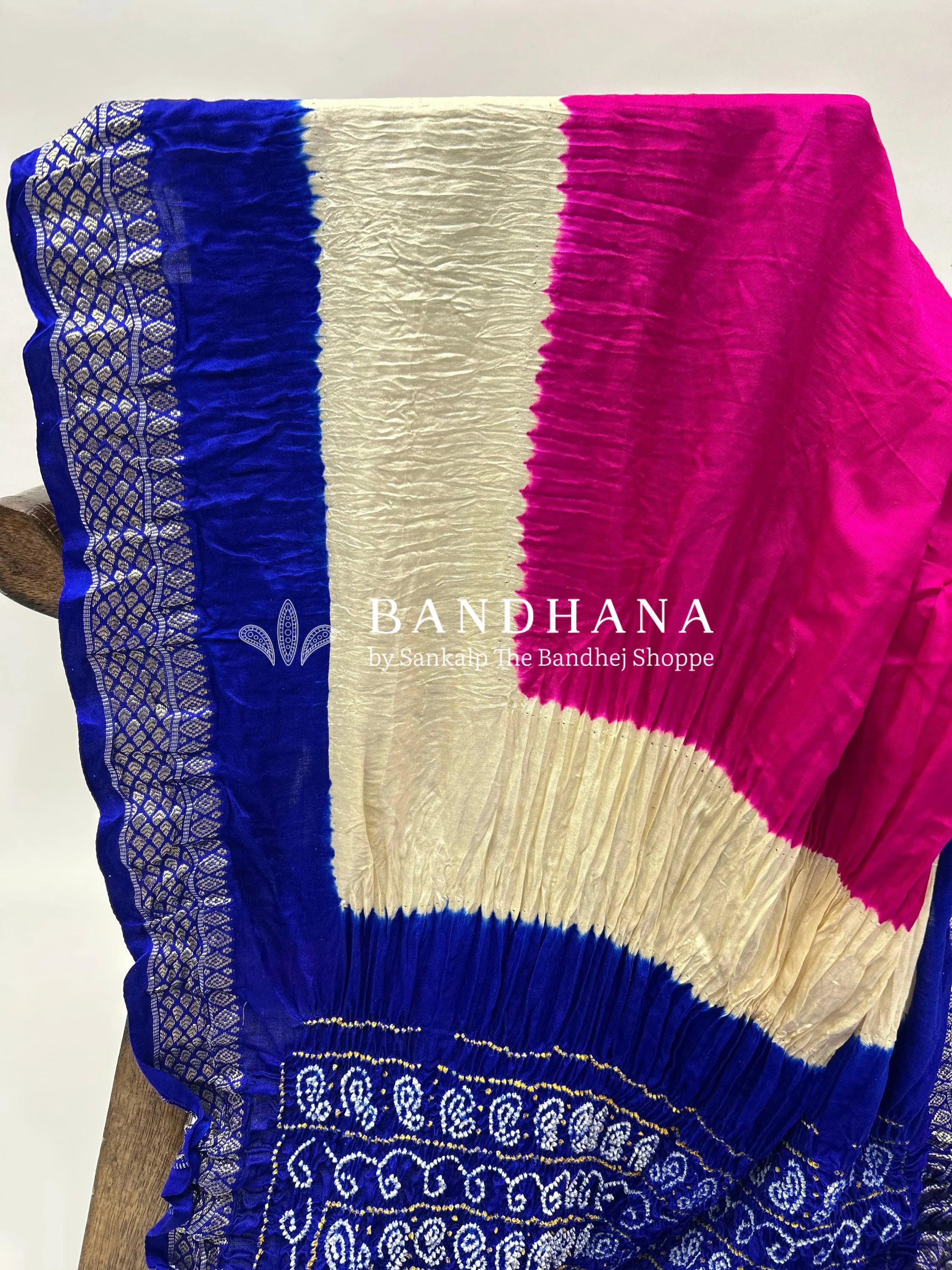 Rani-Blue Gajji Silk Designer Gala Saree with 3 Colour Dying blue / Gajji Silk Sarees